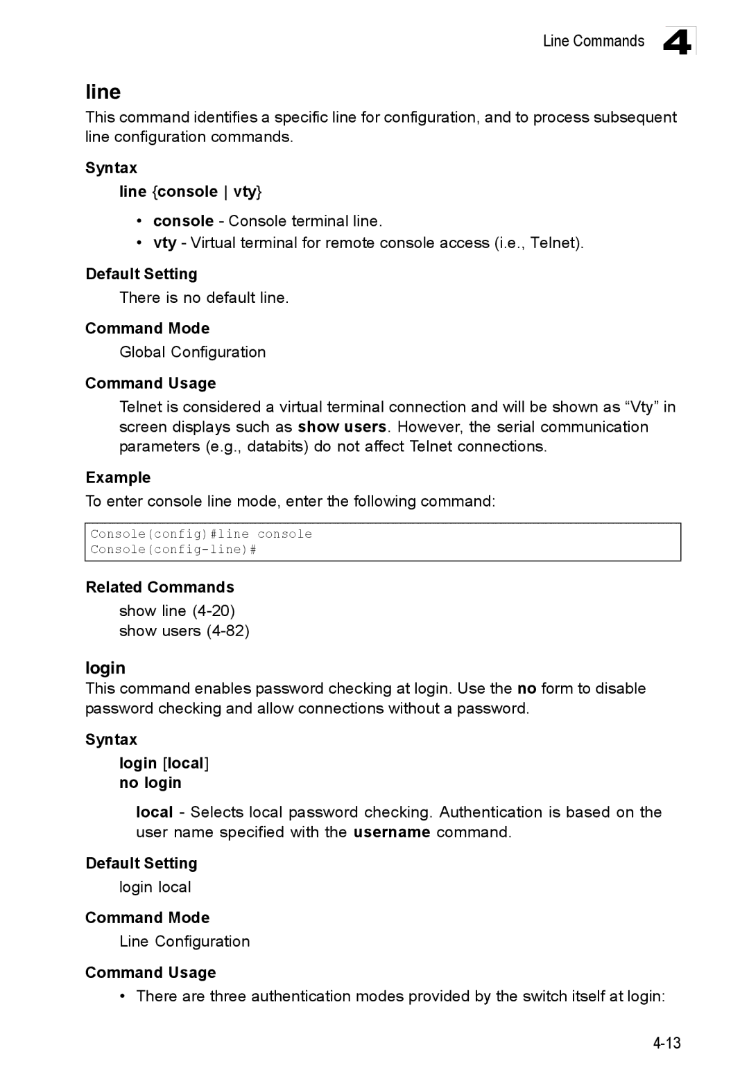 Accton Technology ES3528M-SFP manual Line, Login 