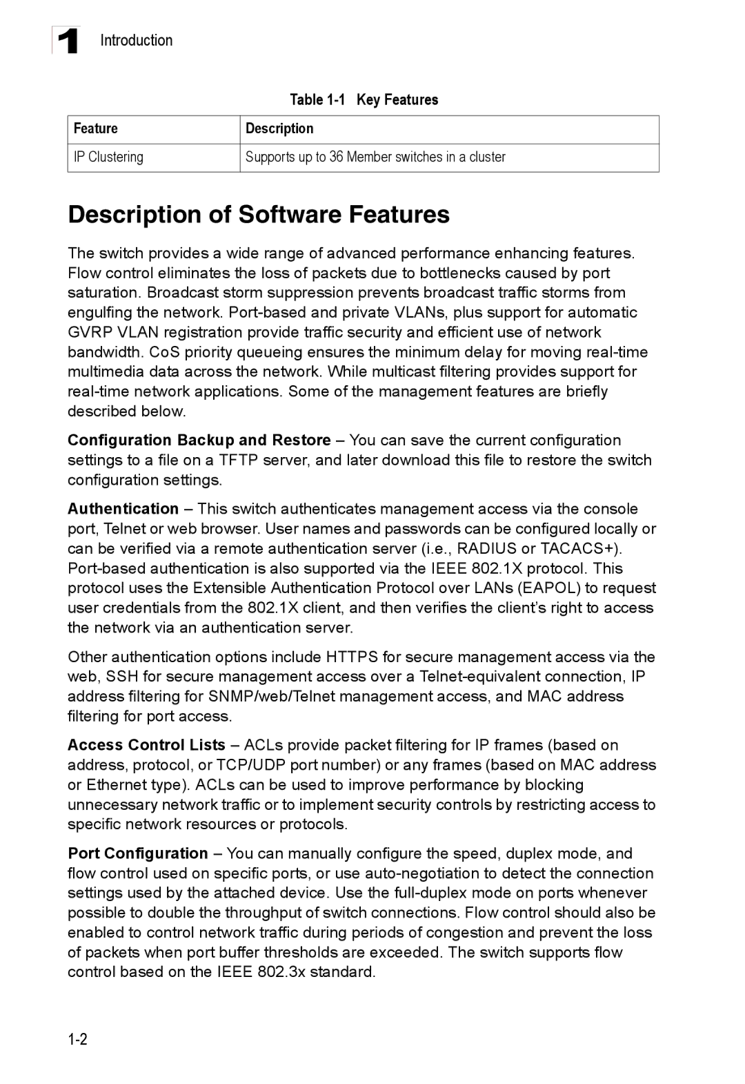 Accton Technology ES3528M-SFP manual Description of Software Features, Introduction 