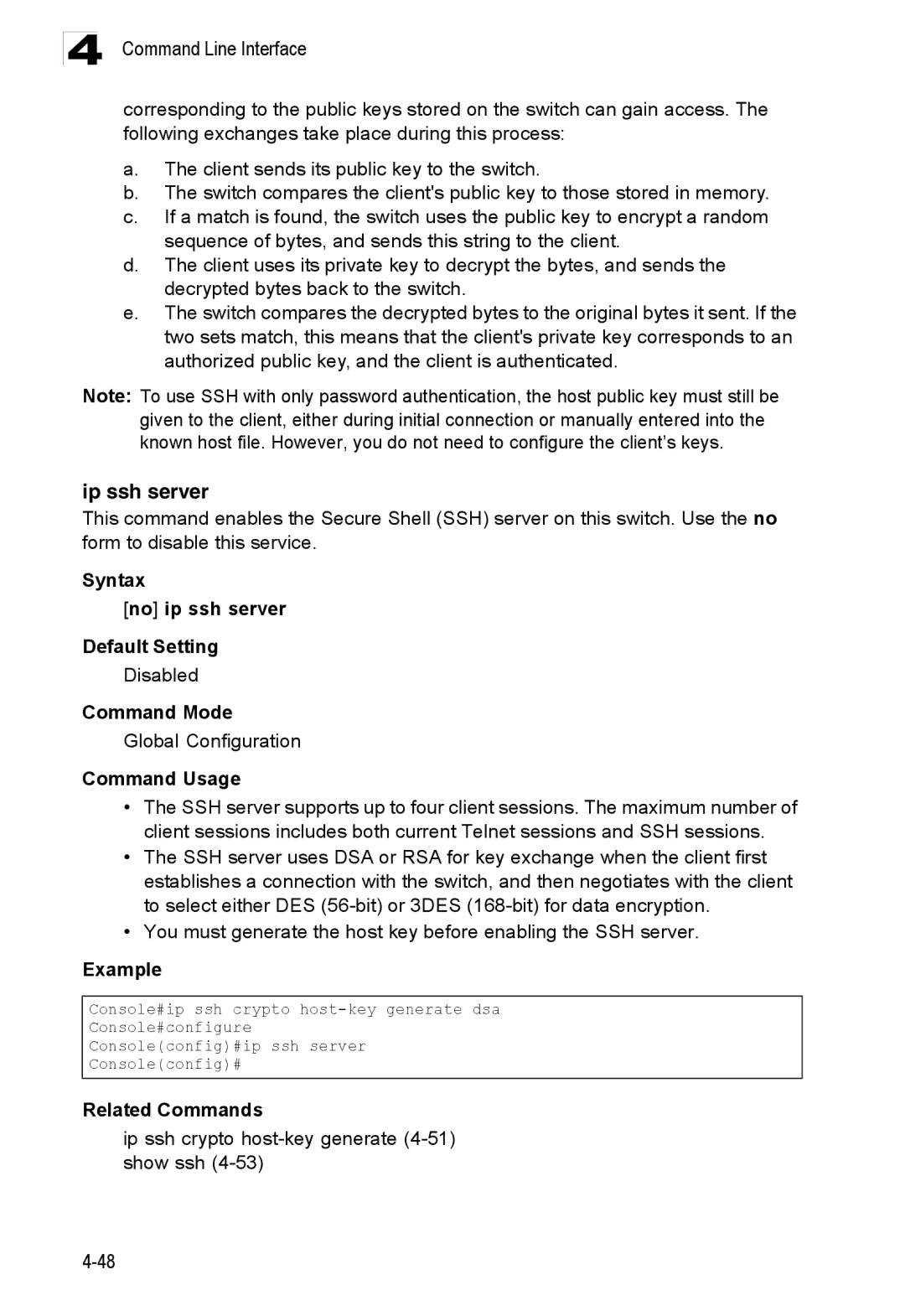 Accton Technology ES3528M-SFP manual Ip ssh server, Syntax No ip ssh server Default Setting 