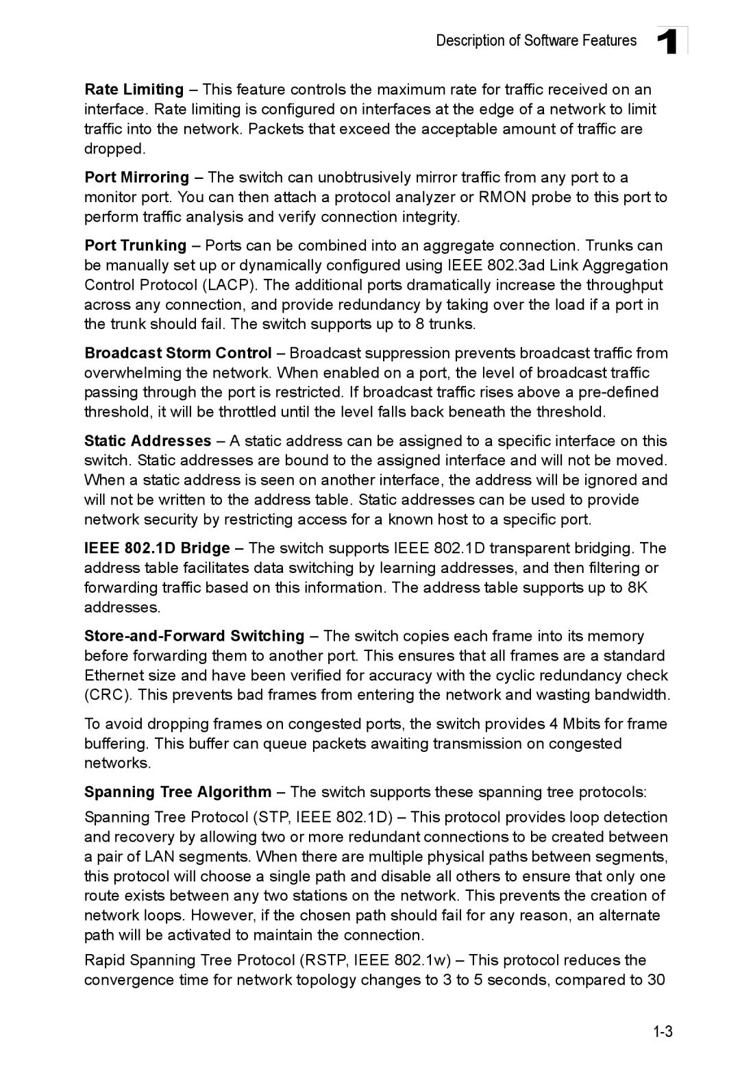 Accton Technology ES3528M-SFP manual Description of Software Features 