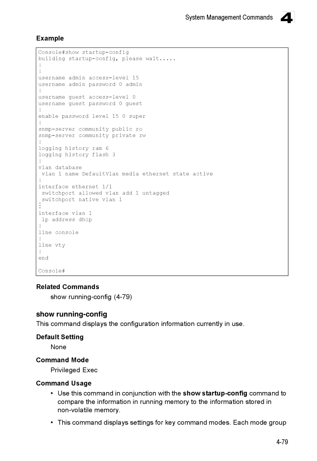 Accton Technology ES3528M-SFP manual Show running-config4-79 