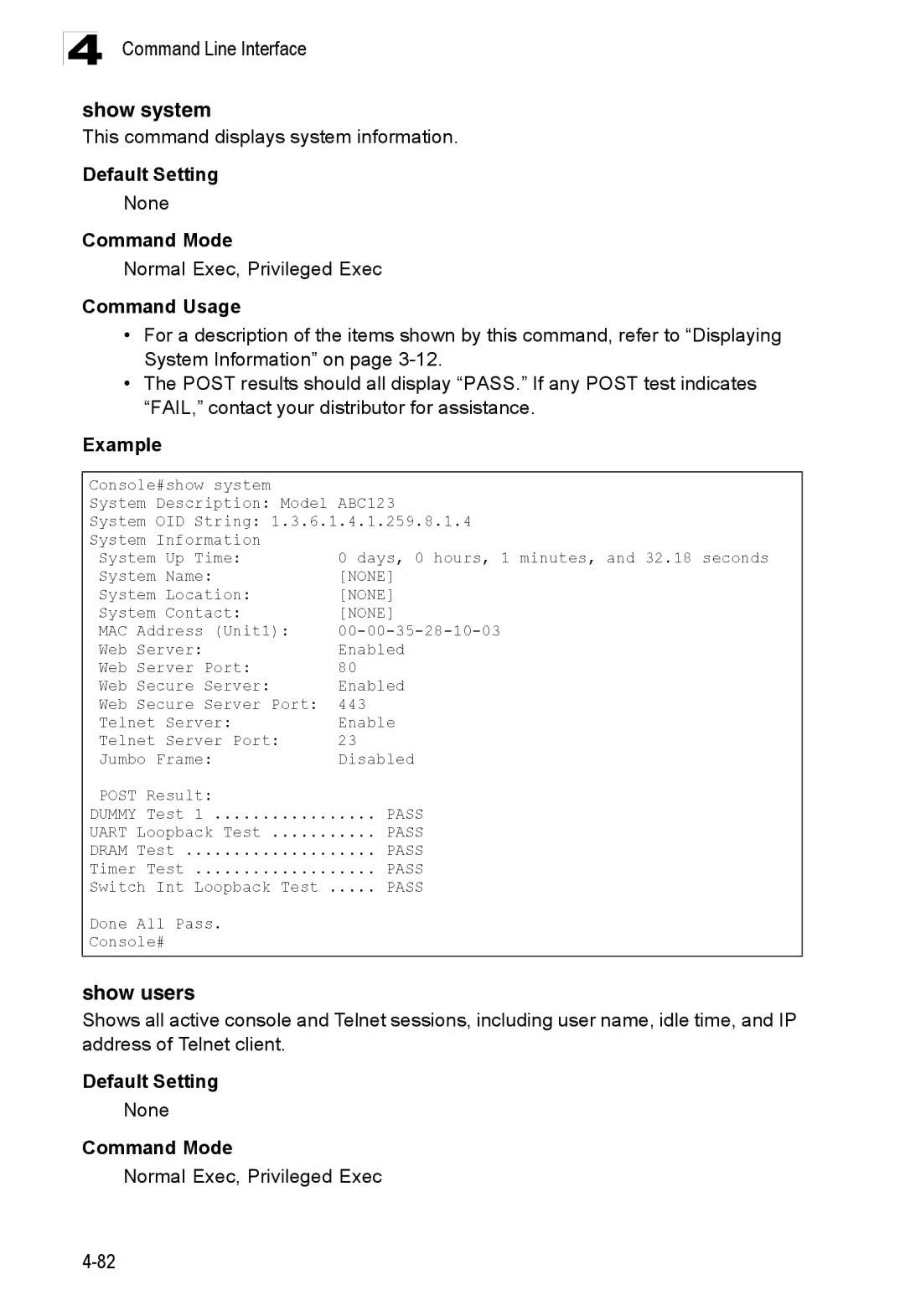 Accton Technology ES3528M-SFP manual Show system, Show users, This command displays system information 