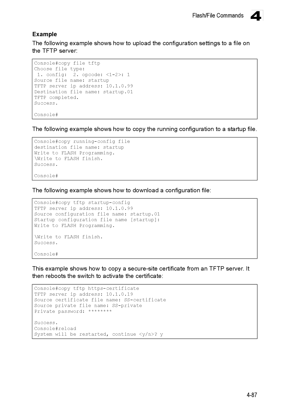 Accton Technology ES3528M-SFP manual Following example shows how to download a configuration file 