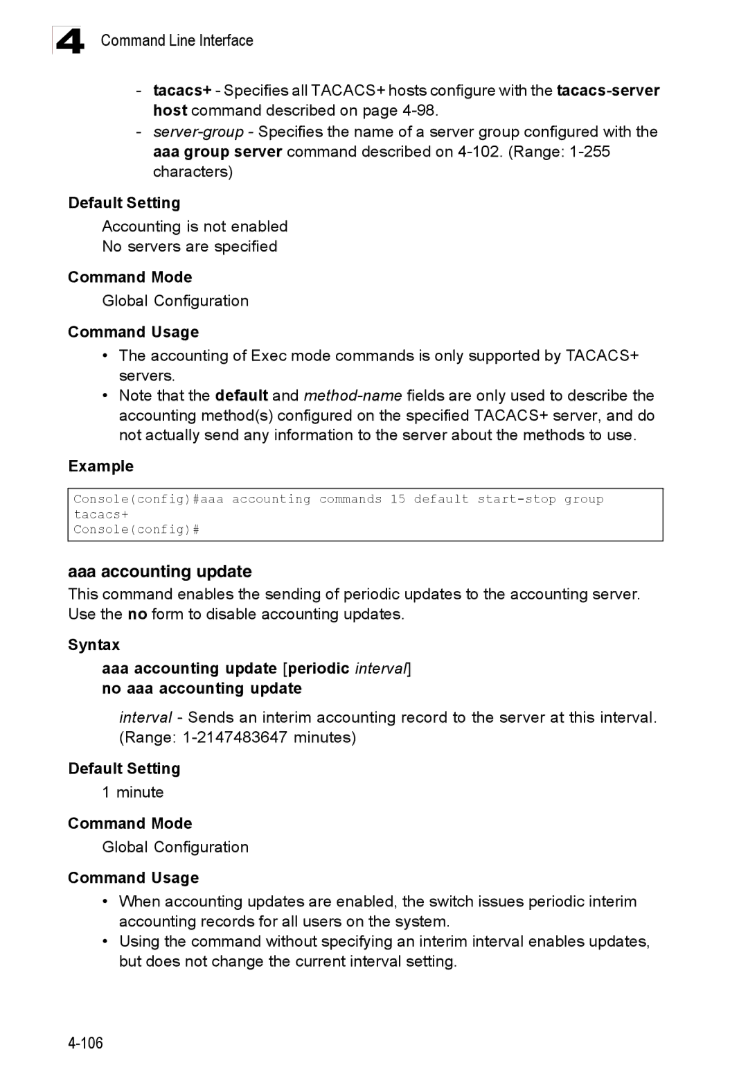 Accton Technology ES3528M-SFP manual Aaa accounting update, Minute 