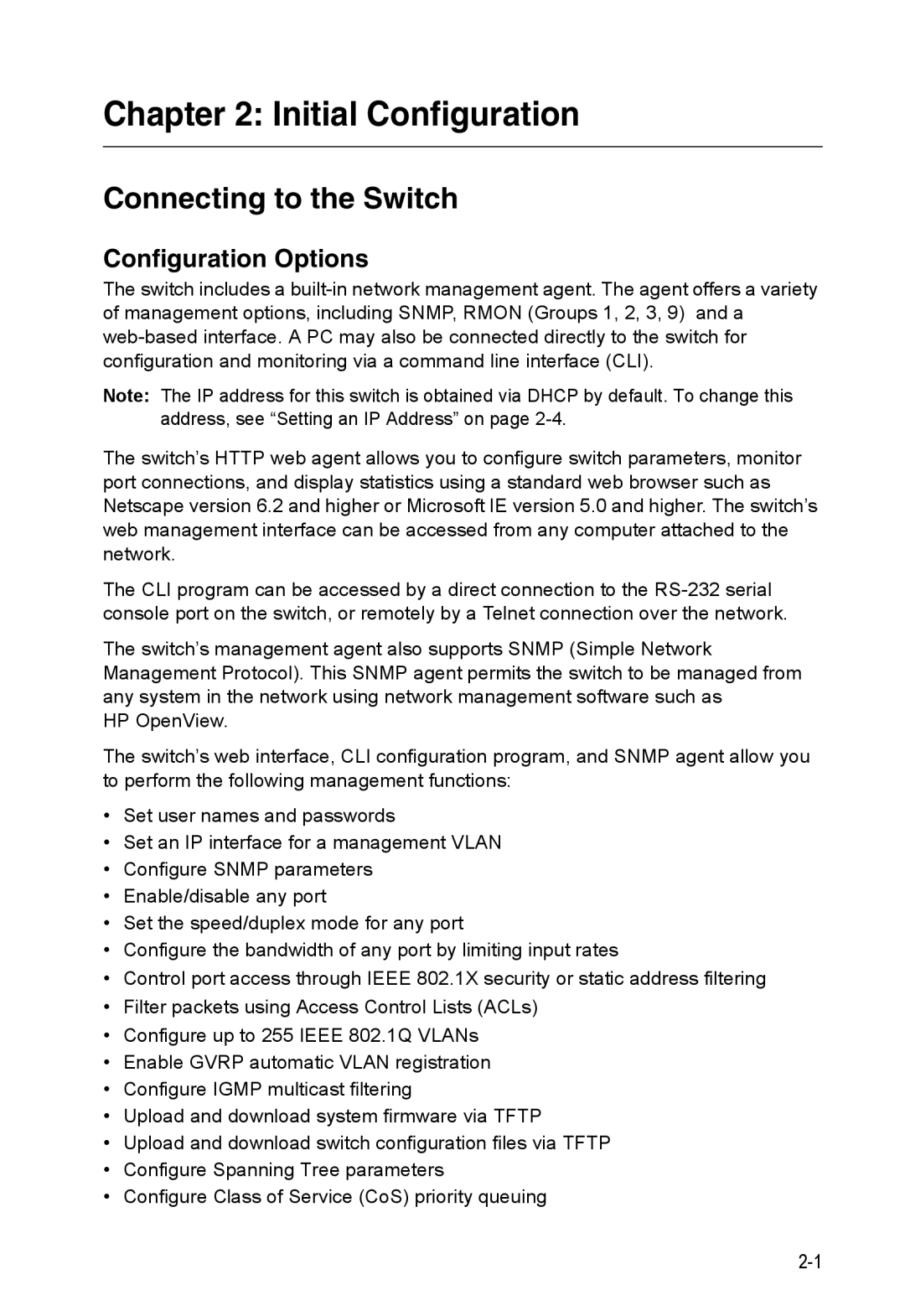 Accton Technology ES3528M-SFP manual Connecting to the Switch, Configuration Options 