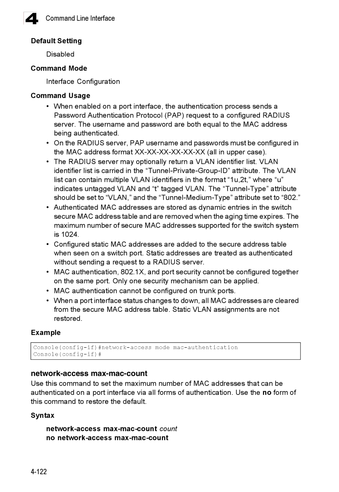 Accton Technology ES3528M-SFP manual Network-access max-mac-count, Default Setting 