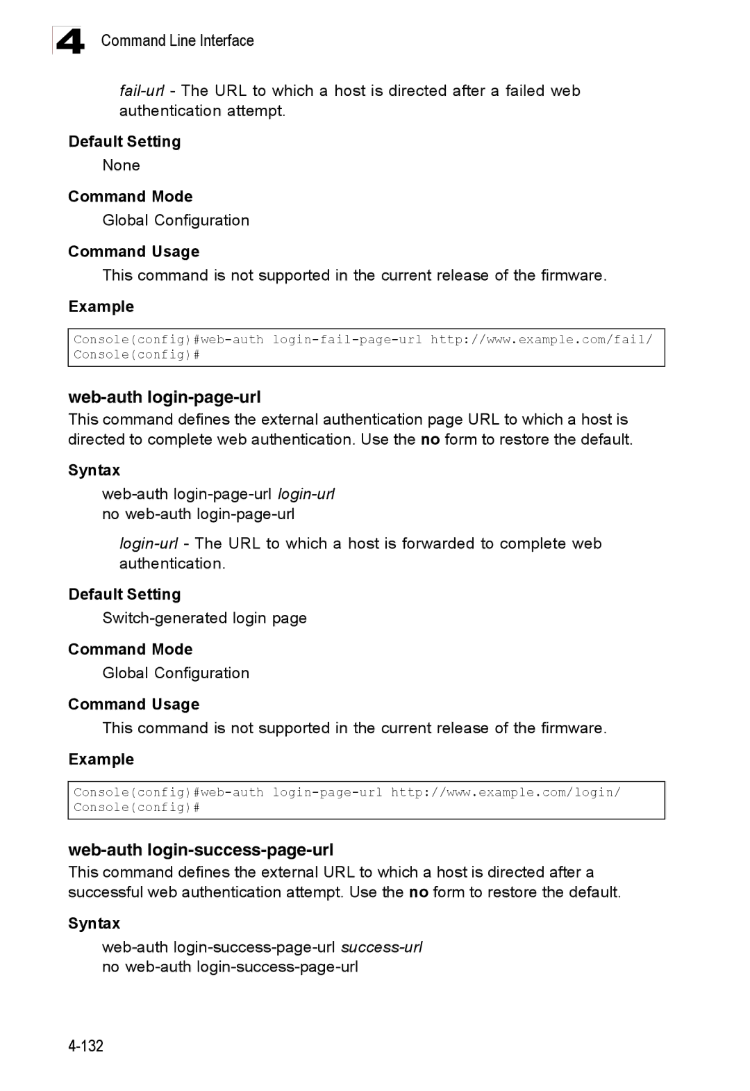 Accton Technology ES3528M-SFP manual Web-auth login-page-url, Web-auth login-success-page-url, Switch-generated login 