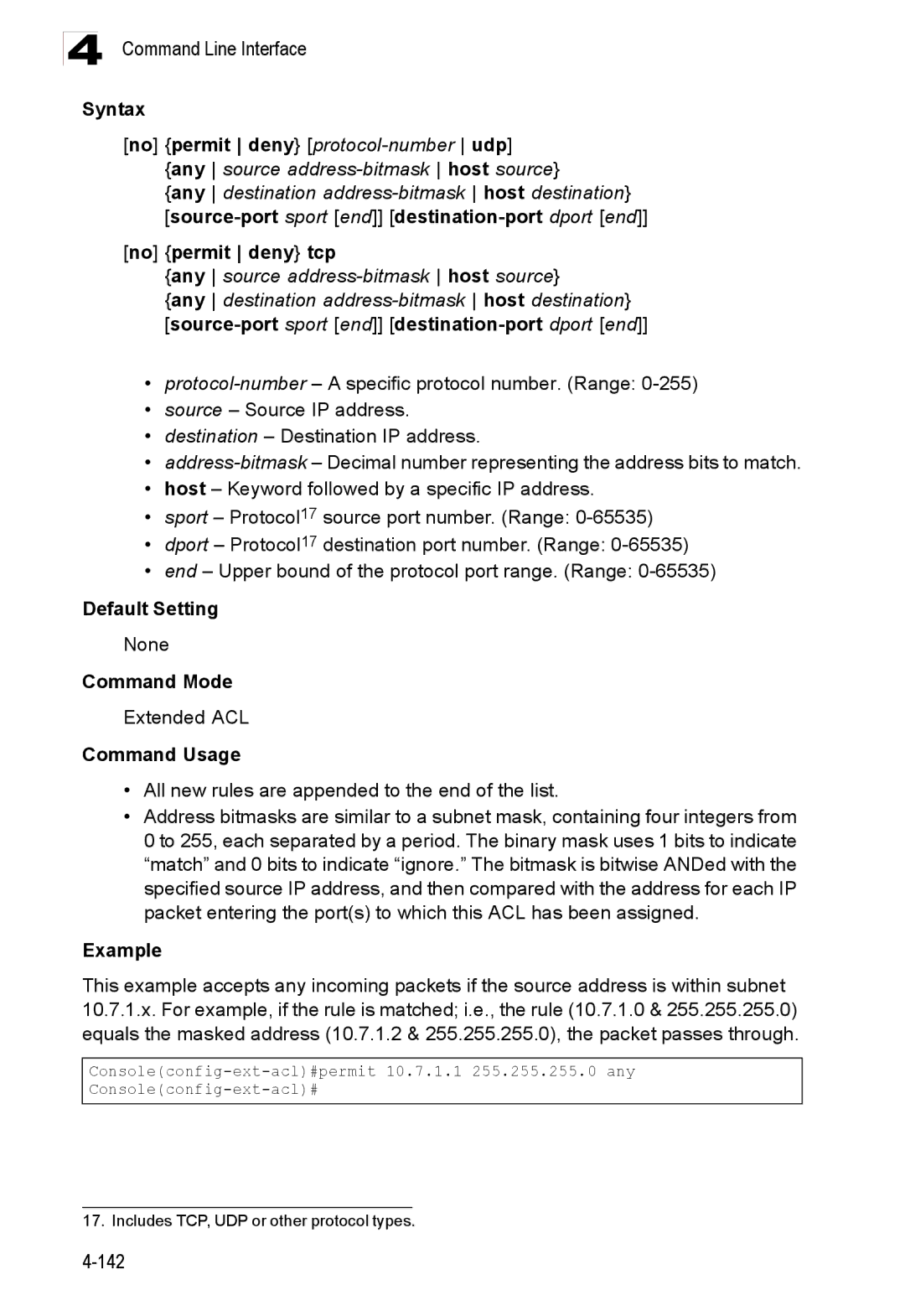 Accton Technology ES3528M-SFP manual Any destination address-bitmask host destination, Extended ACL 