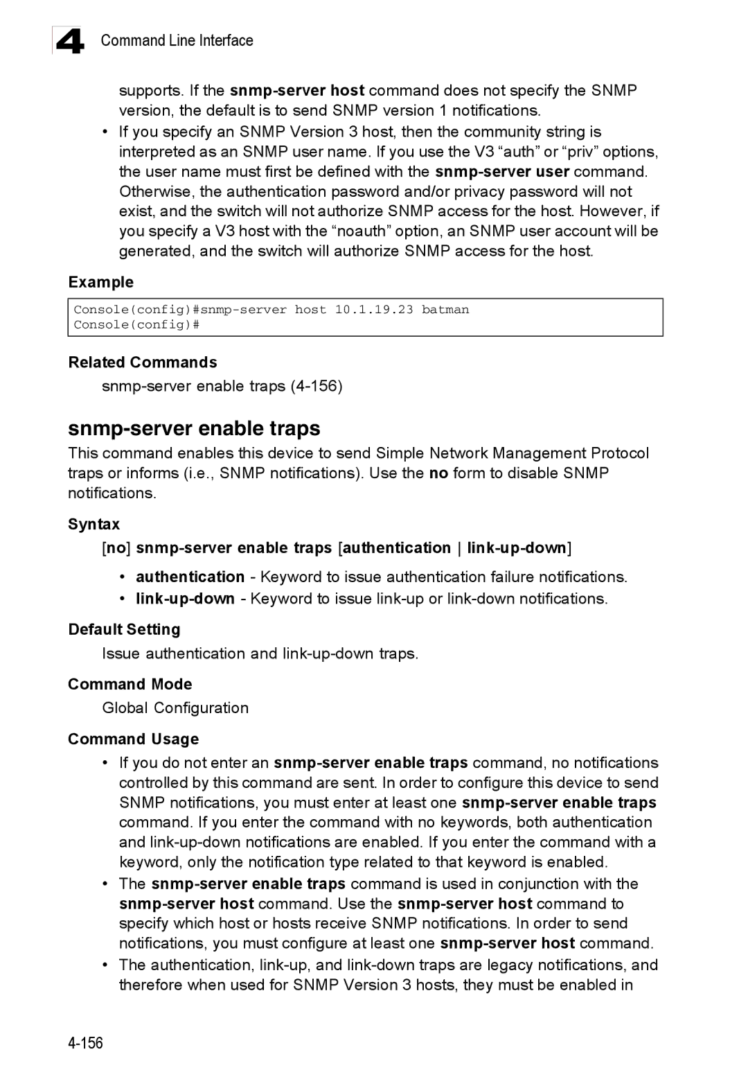 Accton Technology ES3528M-SFP manual Snmp-server enable traps, Issue authentication and link-up-down traps 