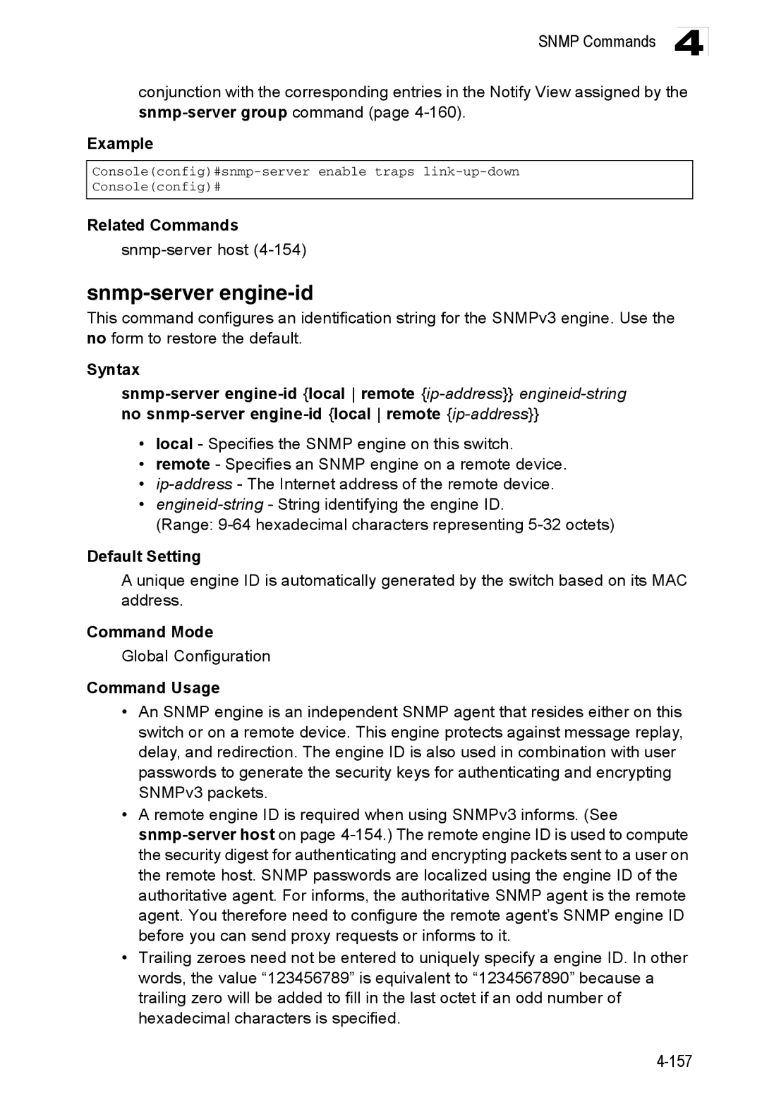 Accton Technology ES3528M-SFP manual Snmp-server engine-id, Snmp-server host 