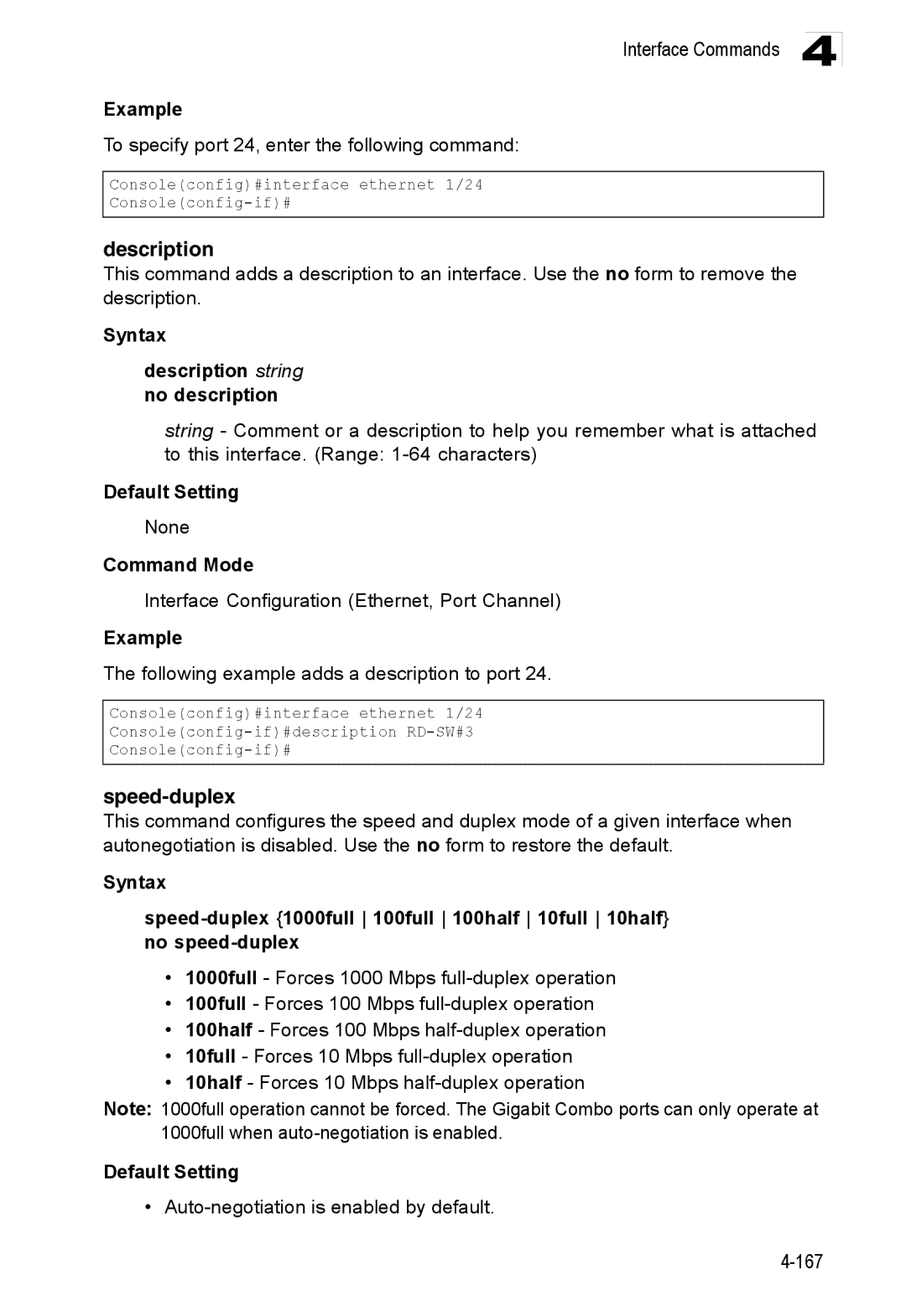 Accton Technology ES3528M-SFP manual Speed-duplex, Syntax Description string no description 