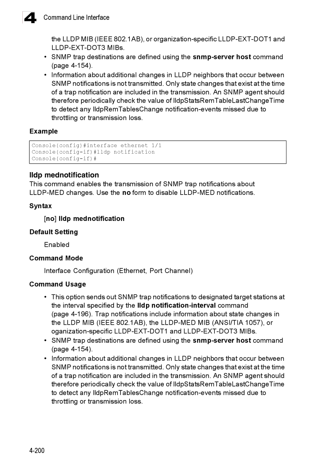 Accton Technology ES3528M-SFP manual Lldp mednotification, Syntax No lldp mednotification Default Setting 