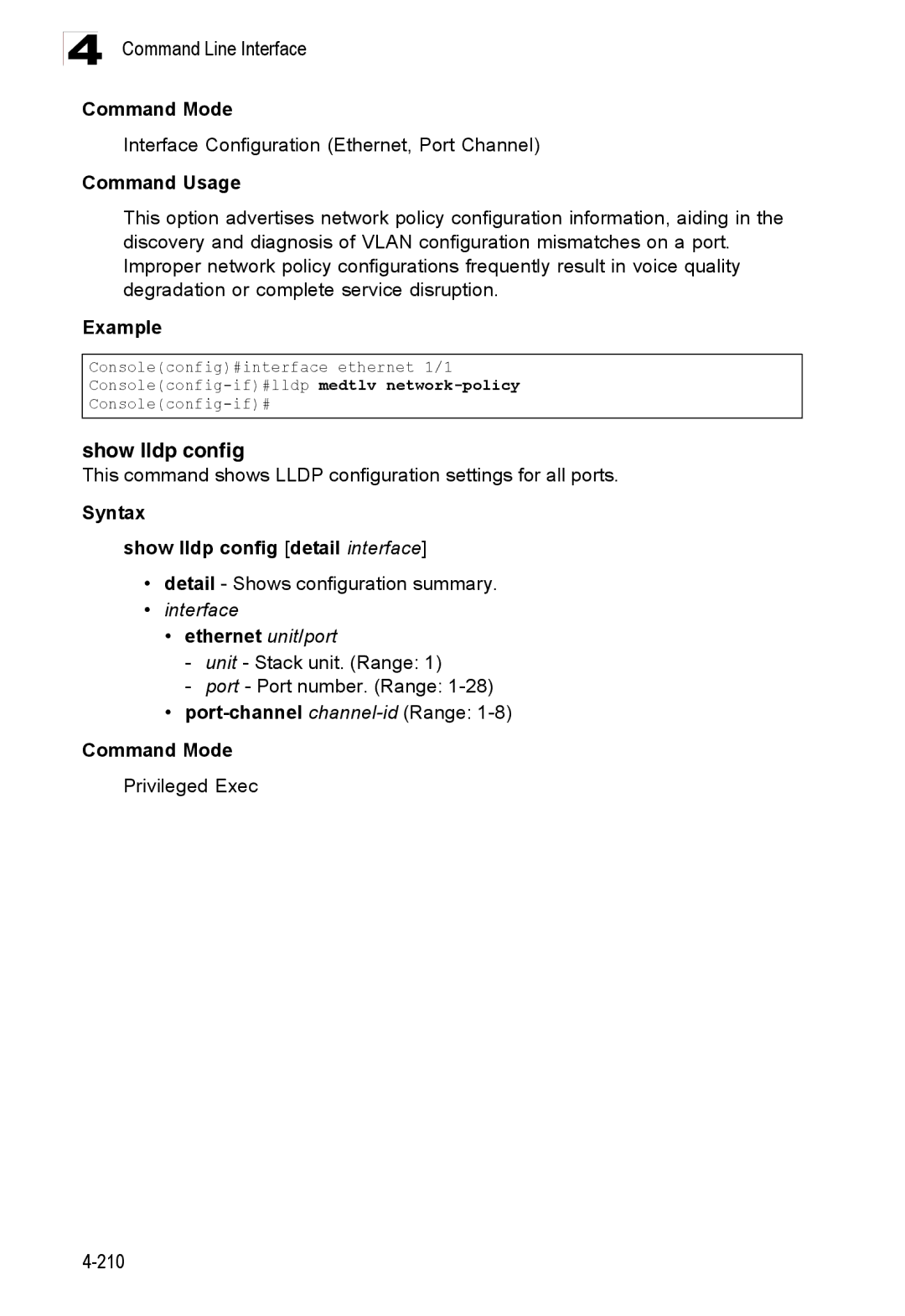 Accton Technology ES3528M-SFP manual Syntax Show lldp config detail interface, Detail Shows configuration summary 