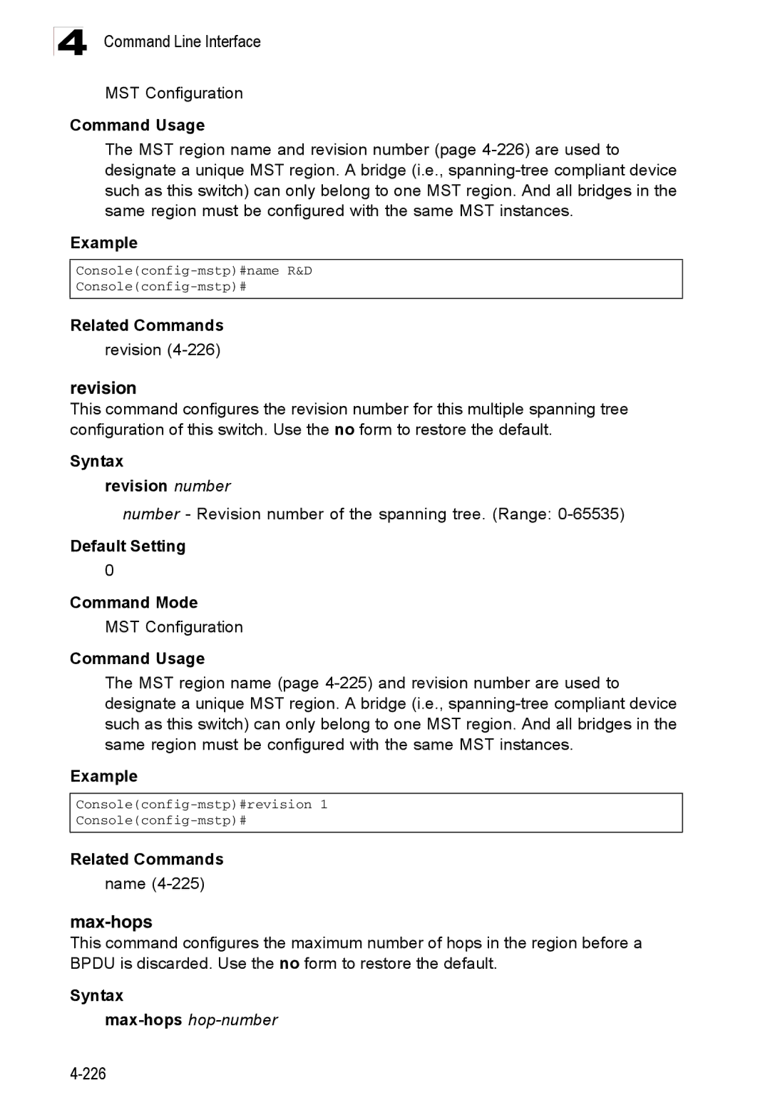 Accton Technology ES3528M-SFP Max-hops, Syntax Revision number, Number Revision number of the spanning tree. Range 