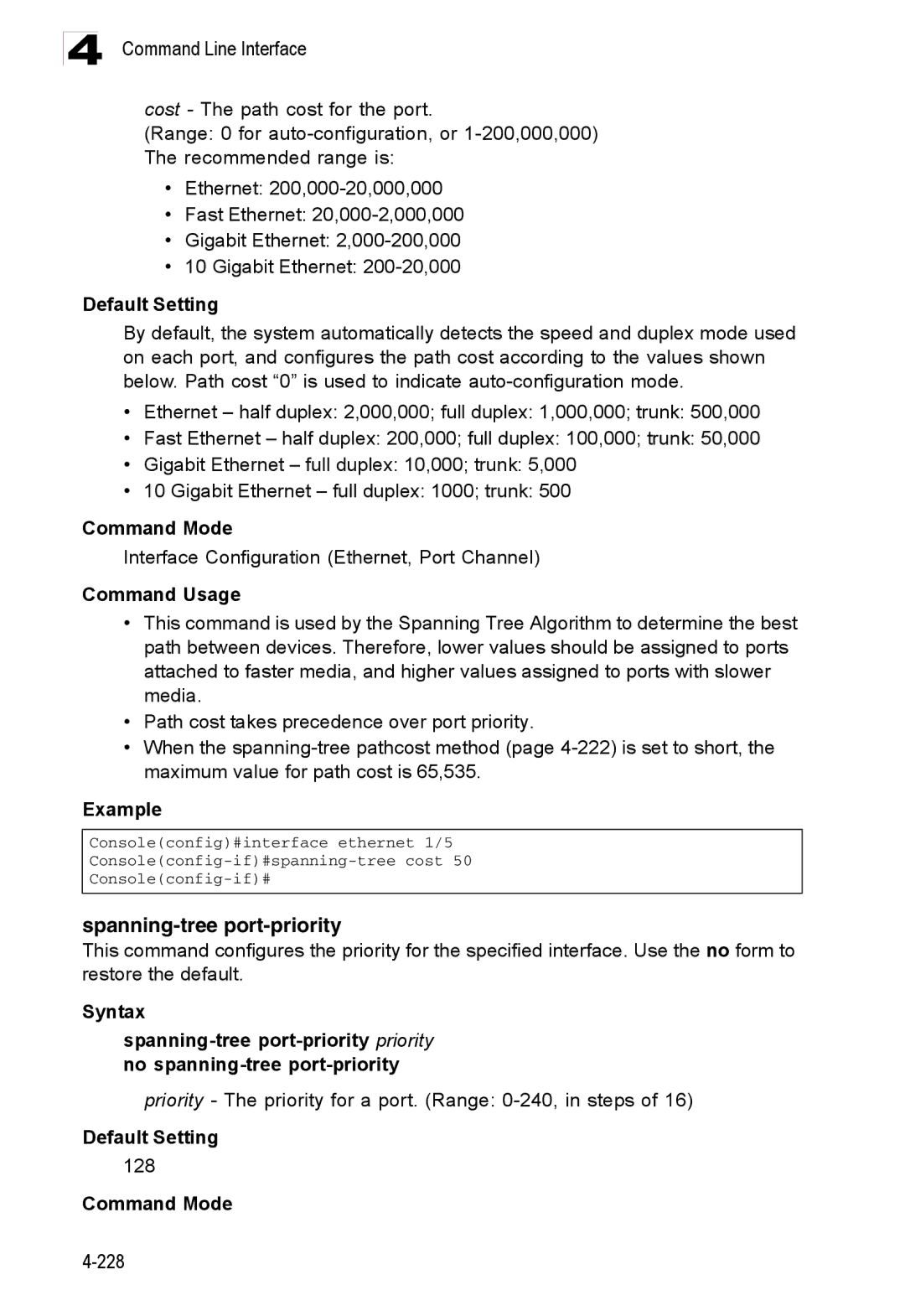 Accton Technology ES3528M-SFP manual Spanning-tree port-priority, Priority The priority for a port. Range 0-240, in steps 