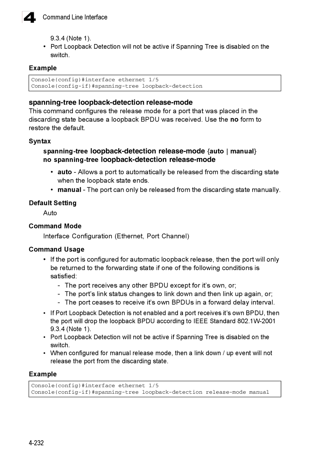 Accton Technology ES3528M-SFP manual Spanning-tree loopback-detection release-mode, Syntax 