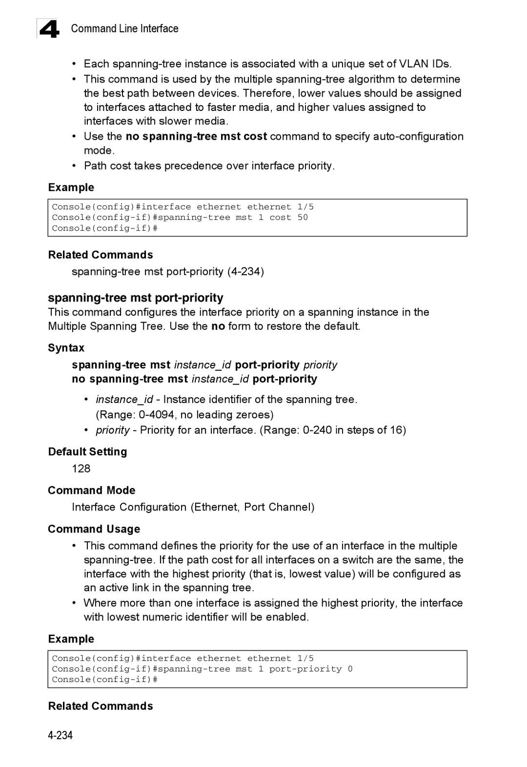 Accton Technology ES3528M-SFP manual Spanning-tree mst port-priority4-234 