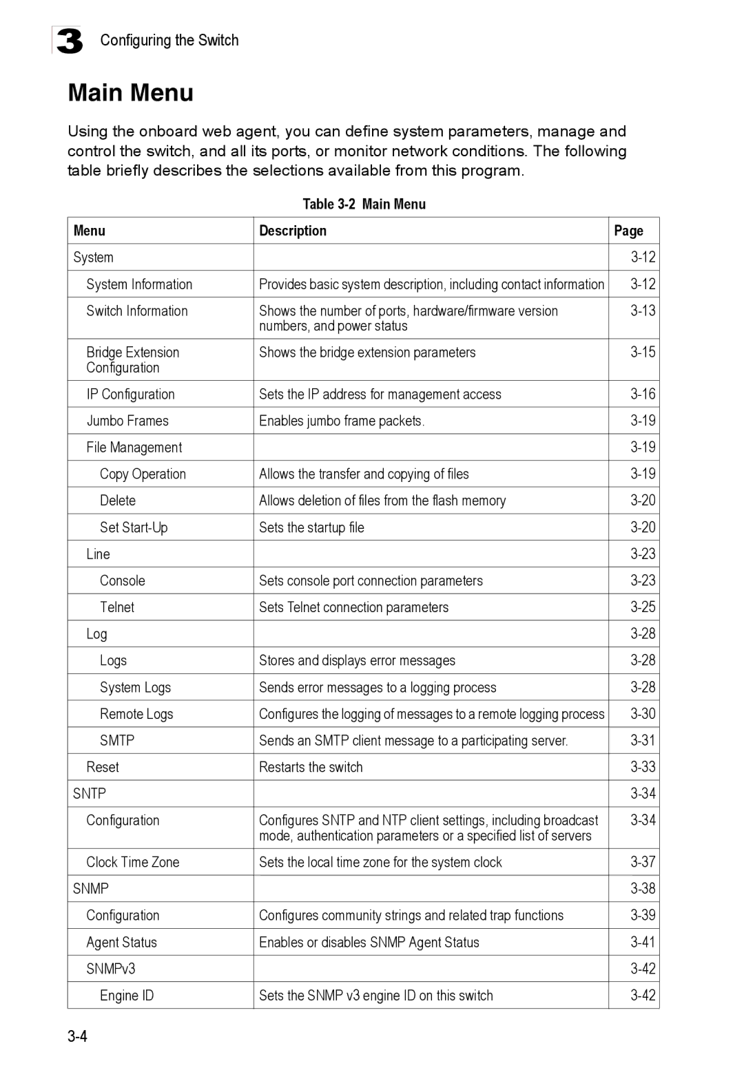 Accton Technology ES3528M-SFP manual Main Menu Description, System System Information 