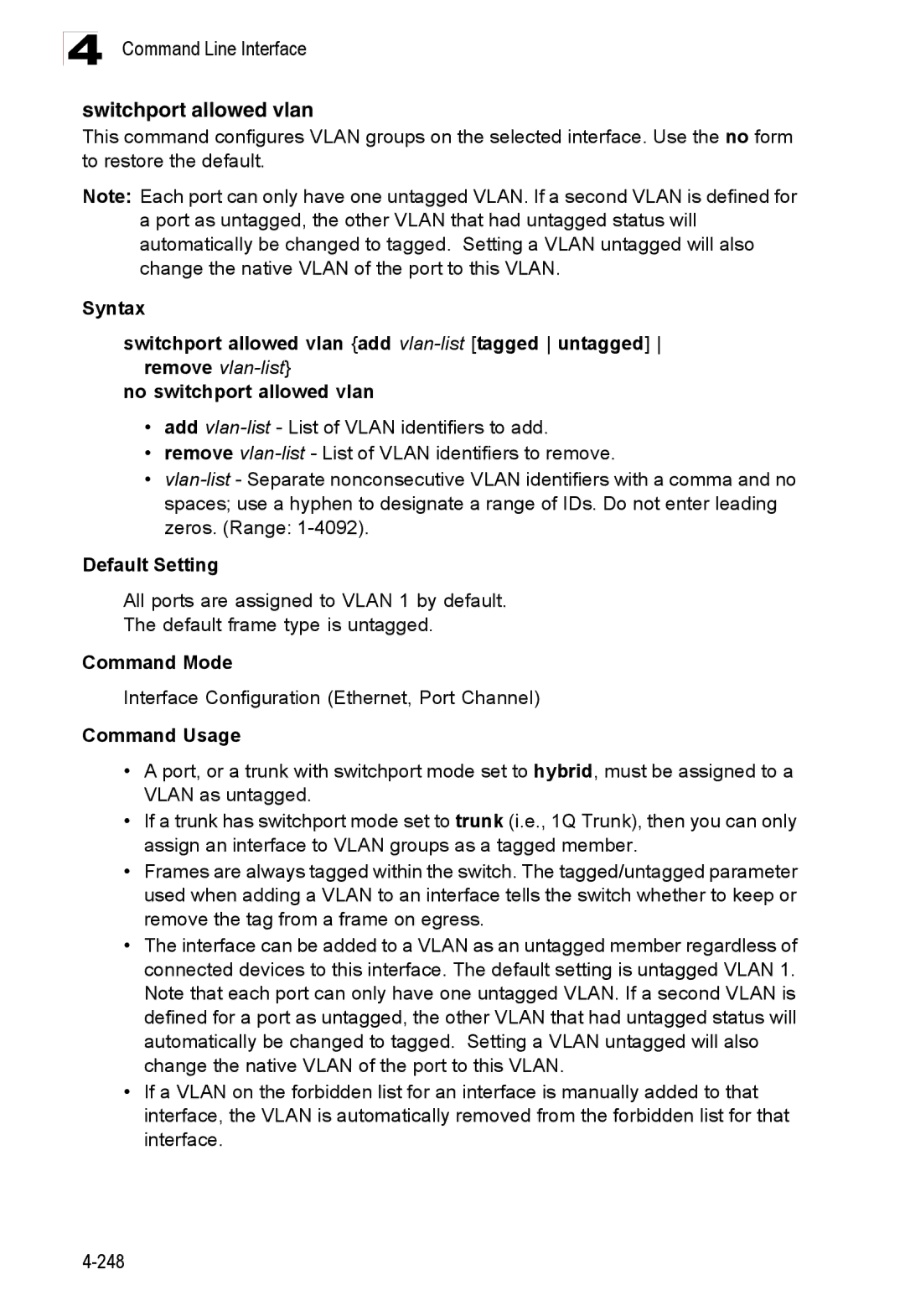 Accton Technology ES3528M-SFP manual Switchport allowed vlan 