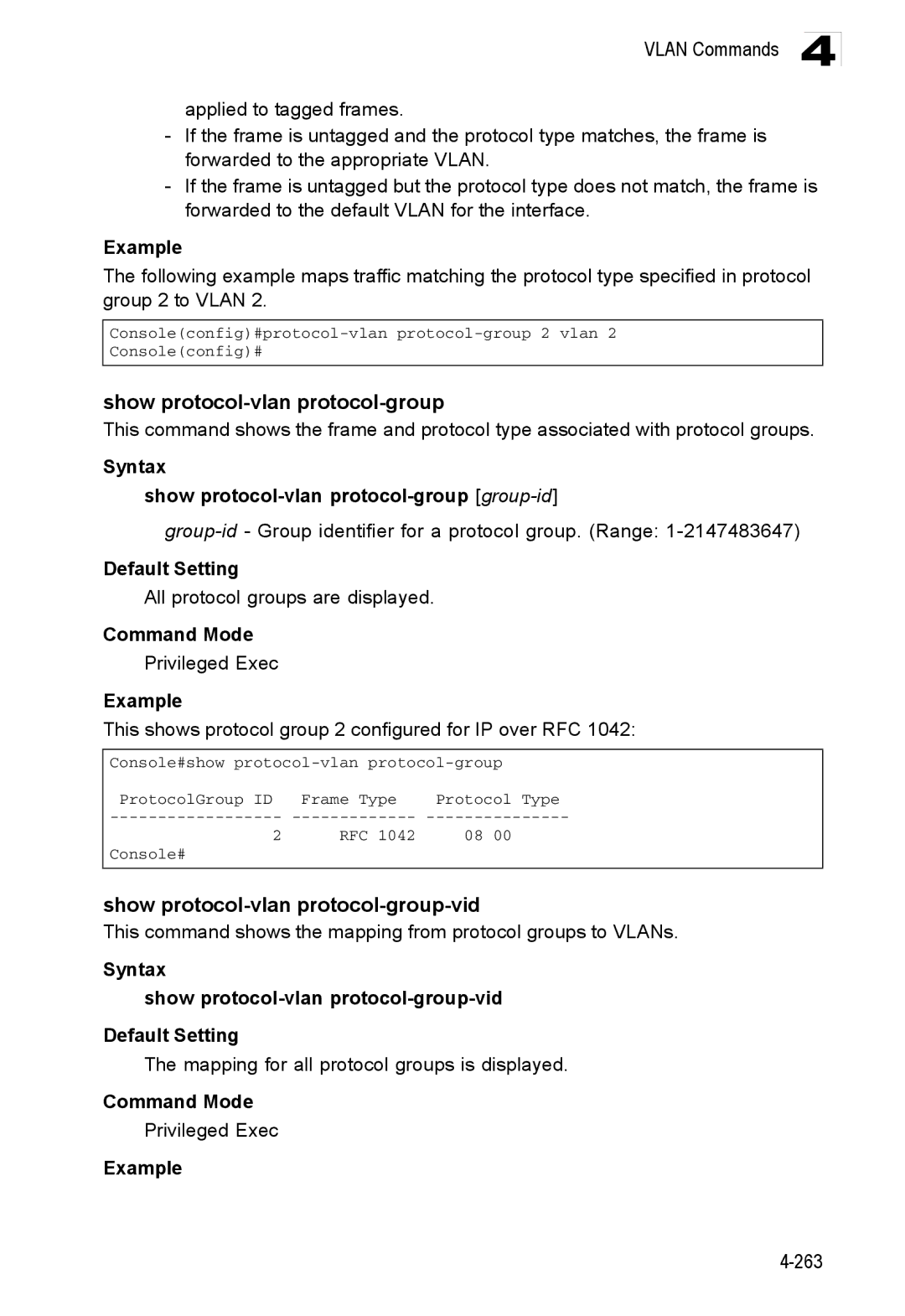 Accton Technology ES3528M-SFP Show protocol-vlan protocol-group-vid, Syntax Show protocol-vlan protocol-group group-id 