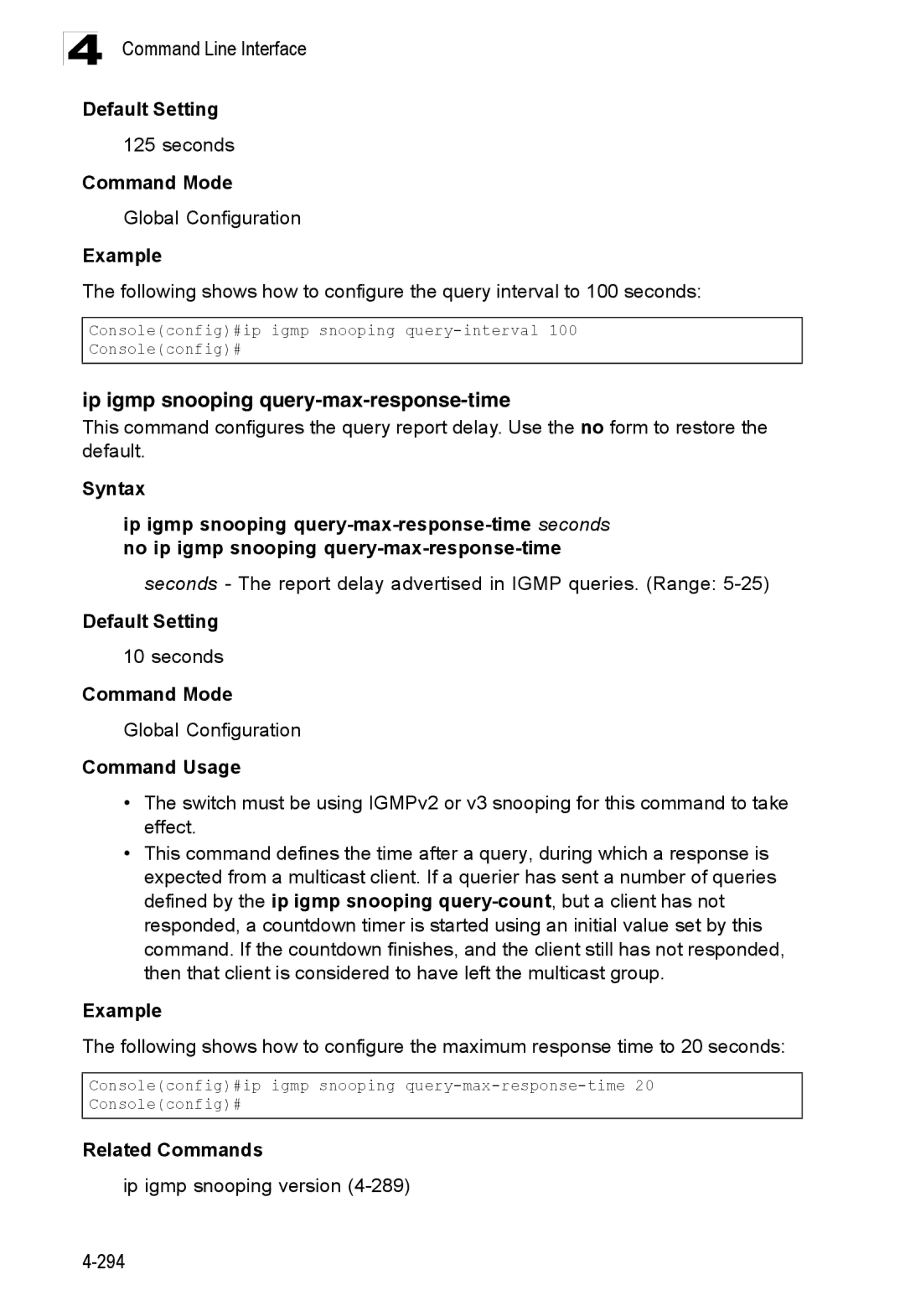 Accton Technology ES3528M-SFP manual Ip igmp snooping query-max-response-time 