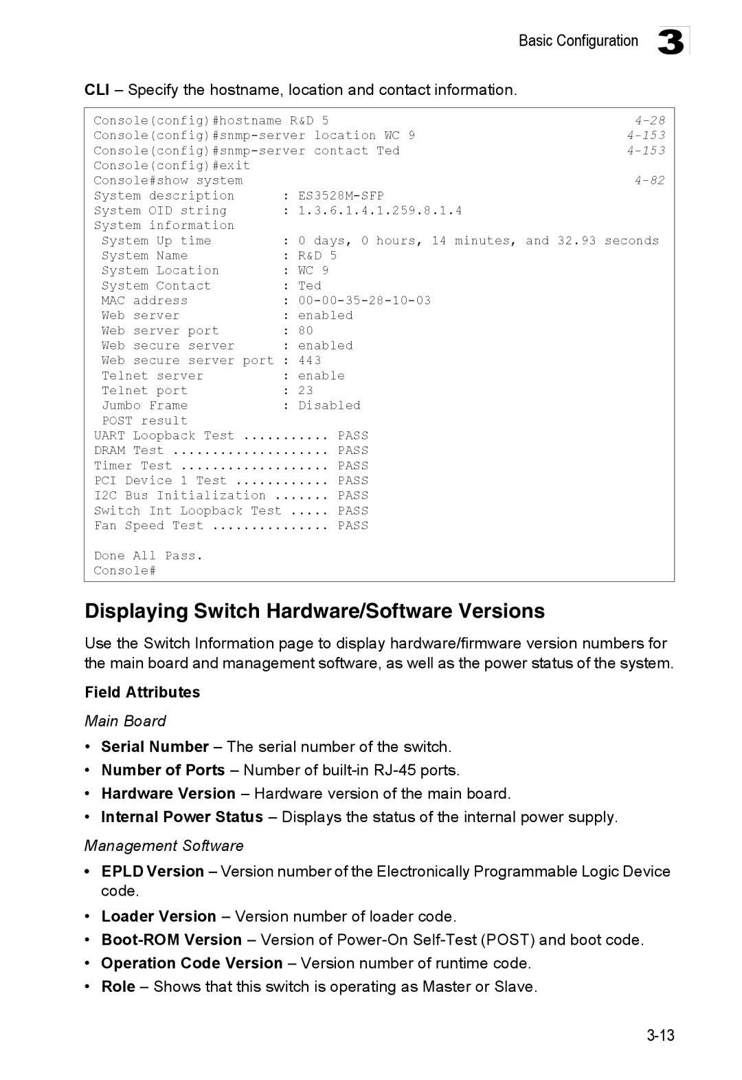 Accton Technology ES3528M-SFP manual Displaying Switch Hardware/Software Versions, Main Board, Management Software, 153 