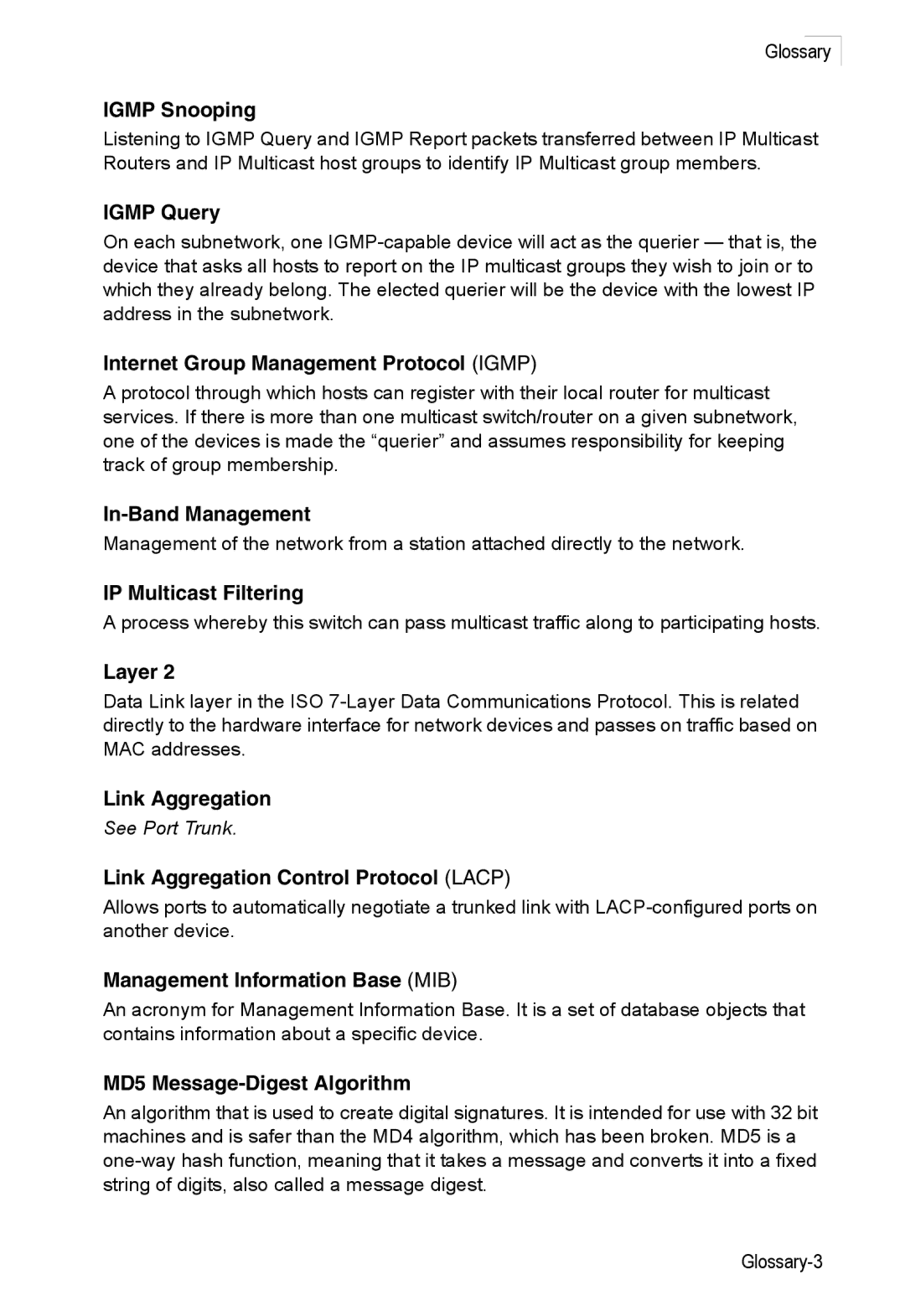 Accton Technology ES3528M-SFP manual Igmp Snooping, Igmp Query, Internet Group Management Protocol Igmp, In-Band Management 