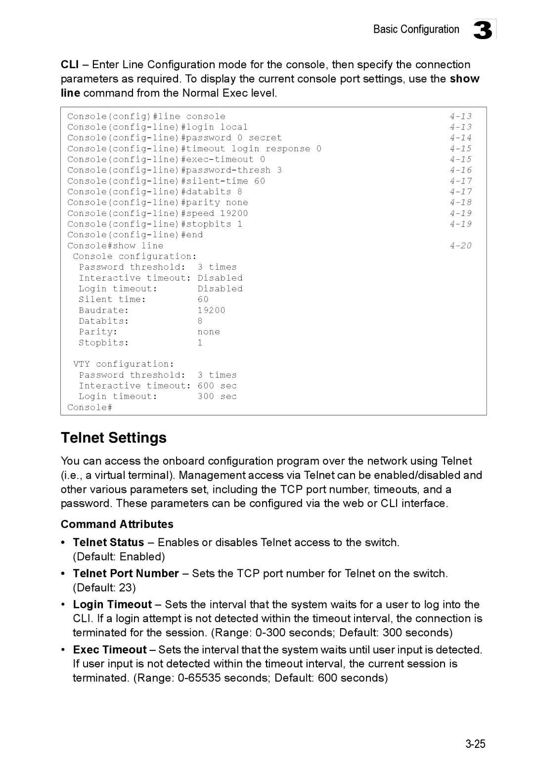 Accton Technology ES3528M-SFP manual Telnet Settings 