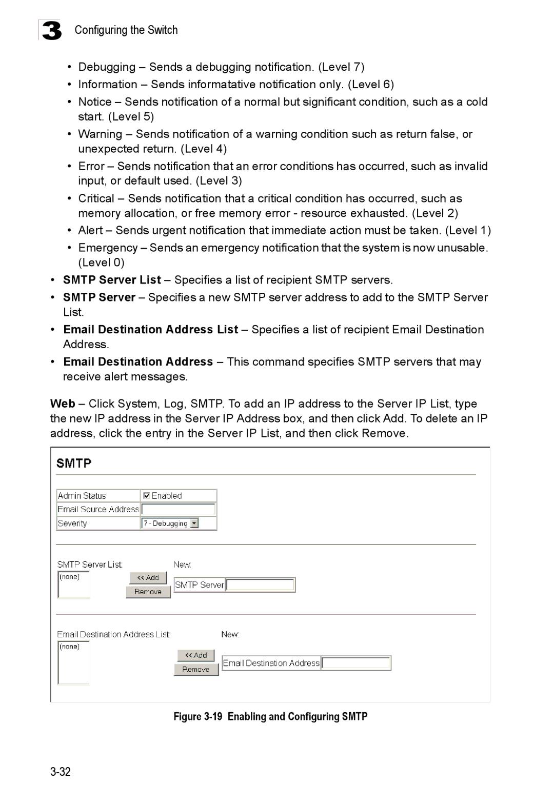 Accton Technology ES3528M-SFP manual Enabling and Configuring Smtp 