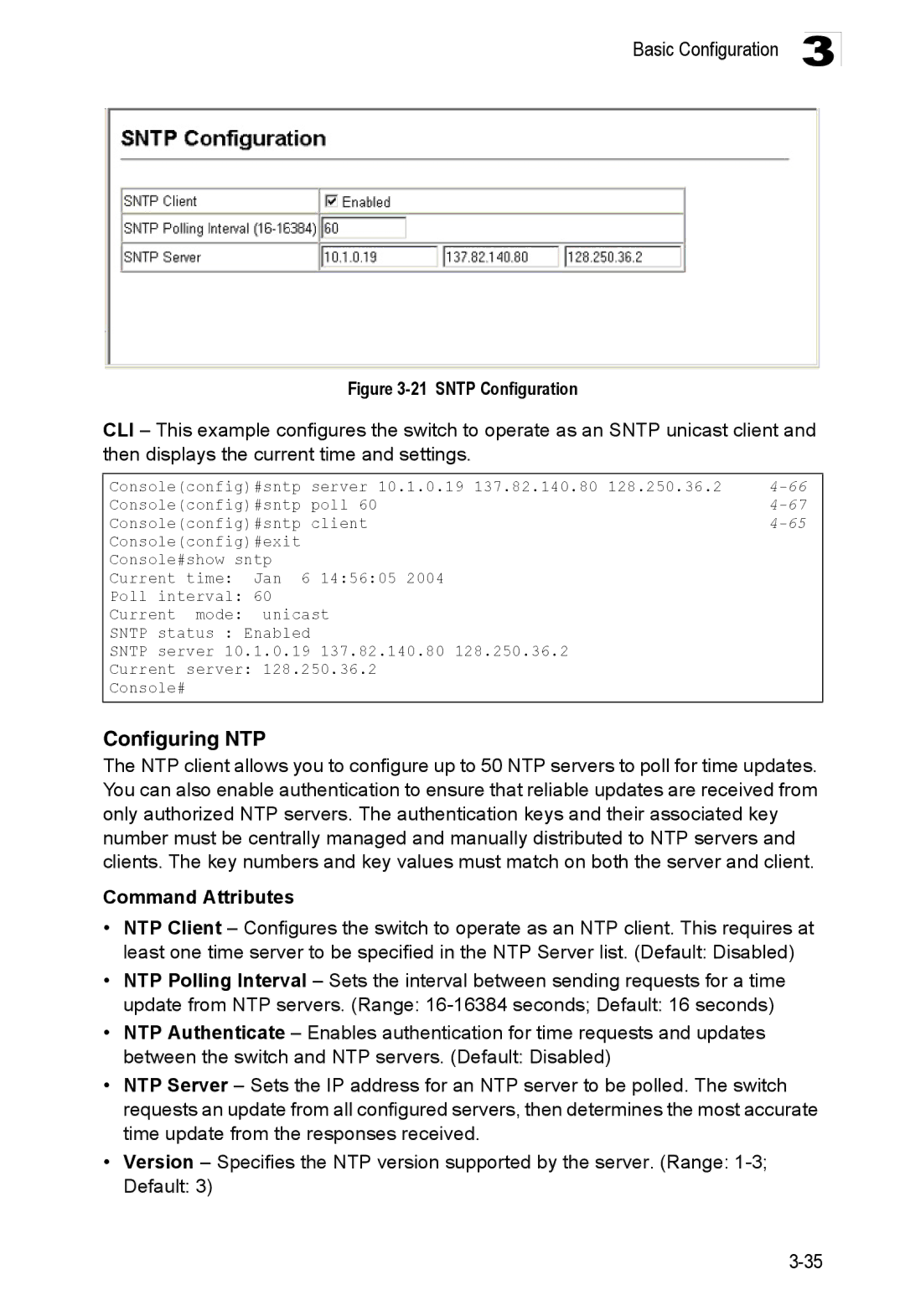 Accton Technology ES3528M-SFP manual Configuring NTP, Sntp Configuration 