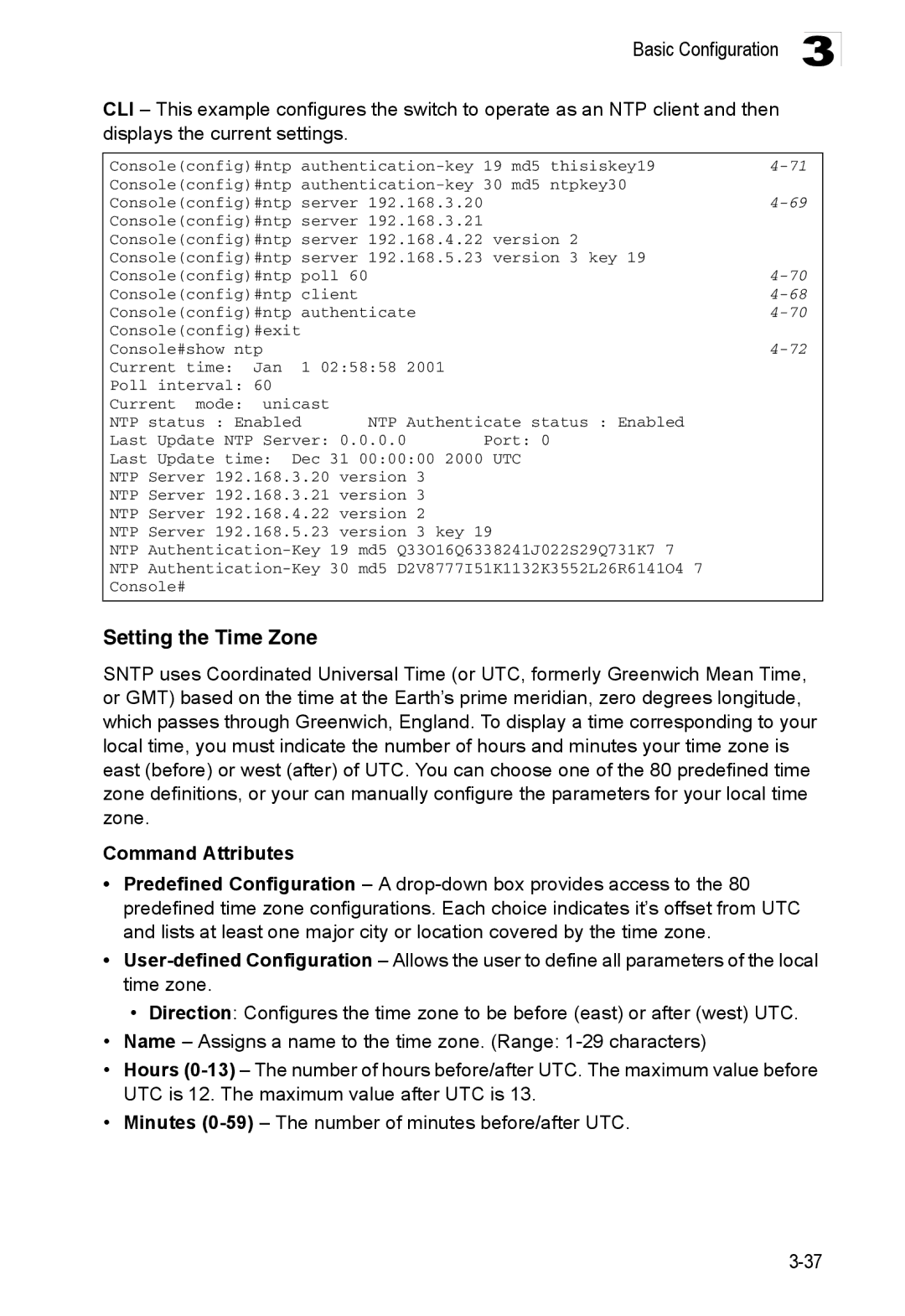 Accton Technology ES3528M-SFP manual Setting the Time Zone 