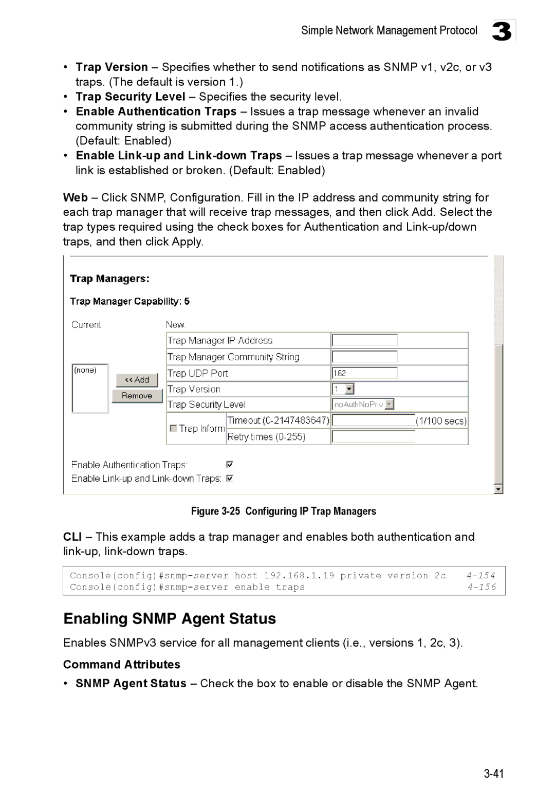 Accton Technology ES3528M-SFP manual Enabling Snmp Agent Status, 156 