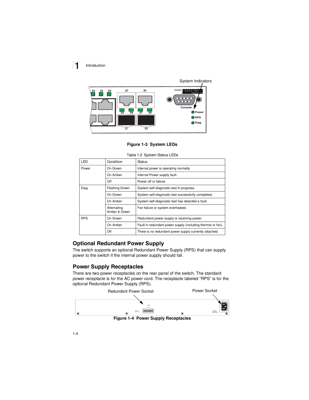 Accton Technology ES3628EA manual Optional Redundant Power Supply, Power Supply Receptacles 