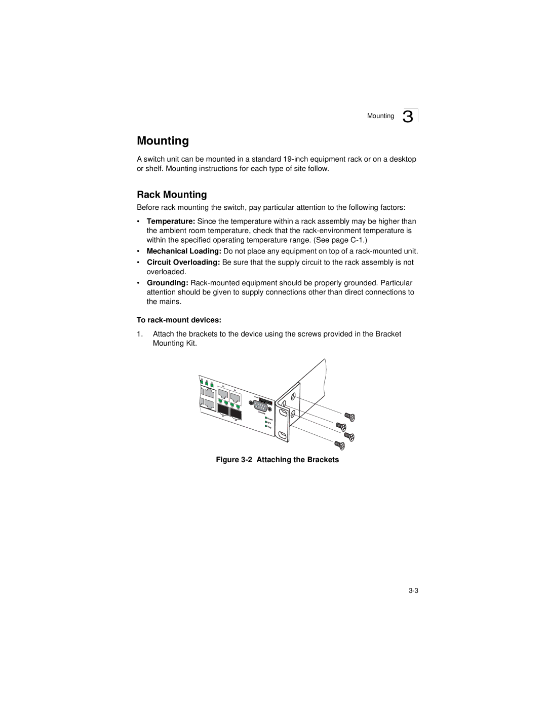 Accton Technology ES3628EA manual Rack Mounting 