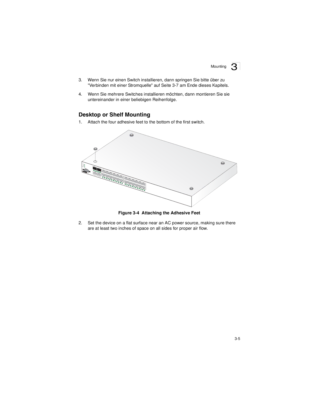 Accton Technology ES3628EA manual Desktop or Shelf Mounting, Attaching the Adhesive Feet 