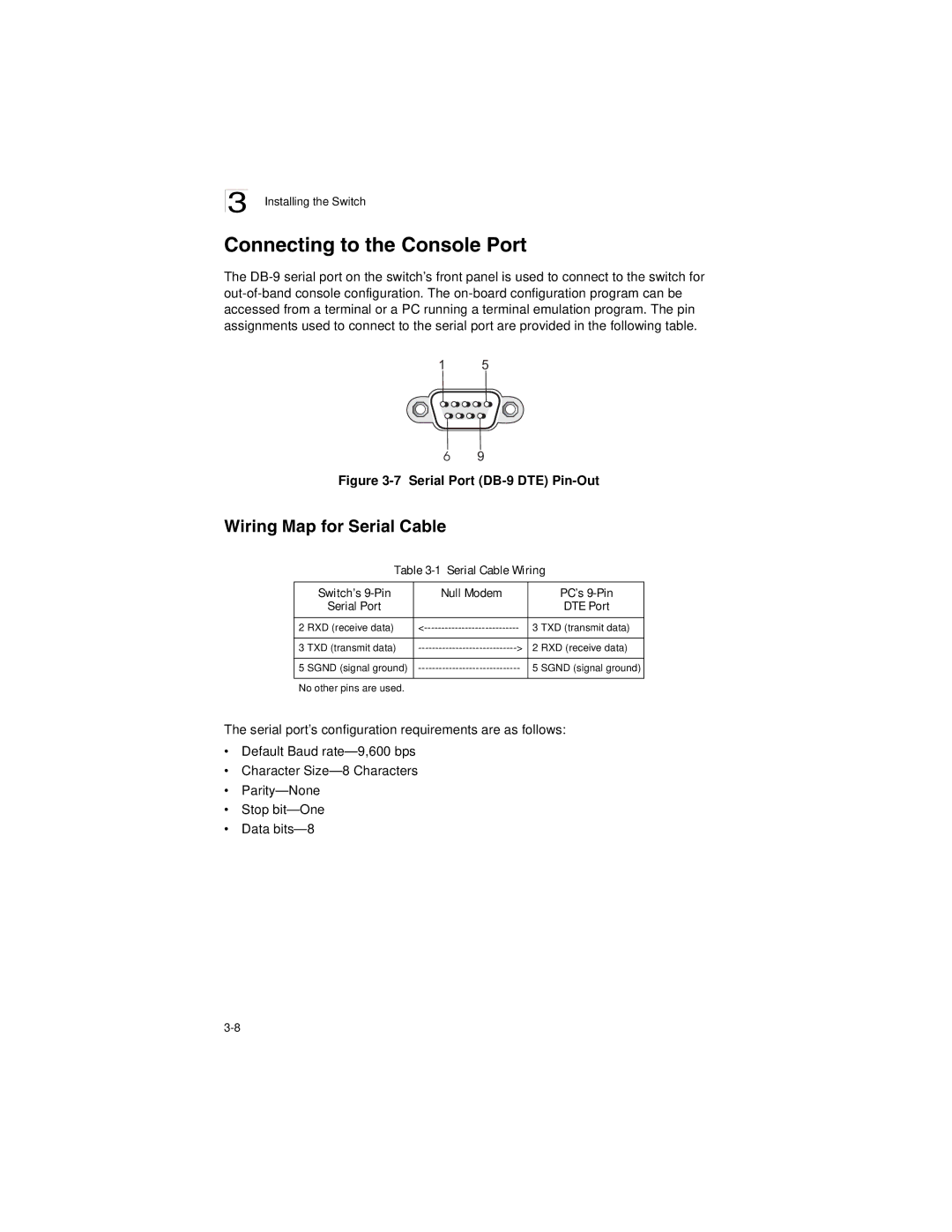 Accton Technology ES3628EA manual Connecting to the Console Port, Wiring Map for Serial Cable 