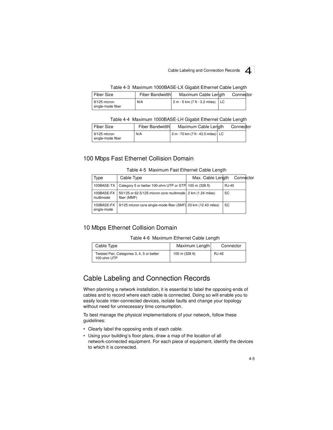 Accton Technology ES3628EA manual Cable Labeling and Connection Records, Mbps Fast Ethernet Collision Domain 