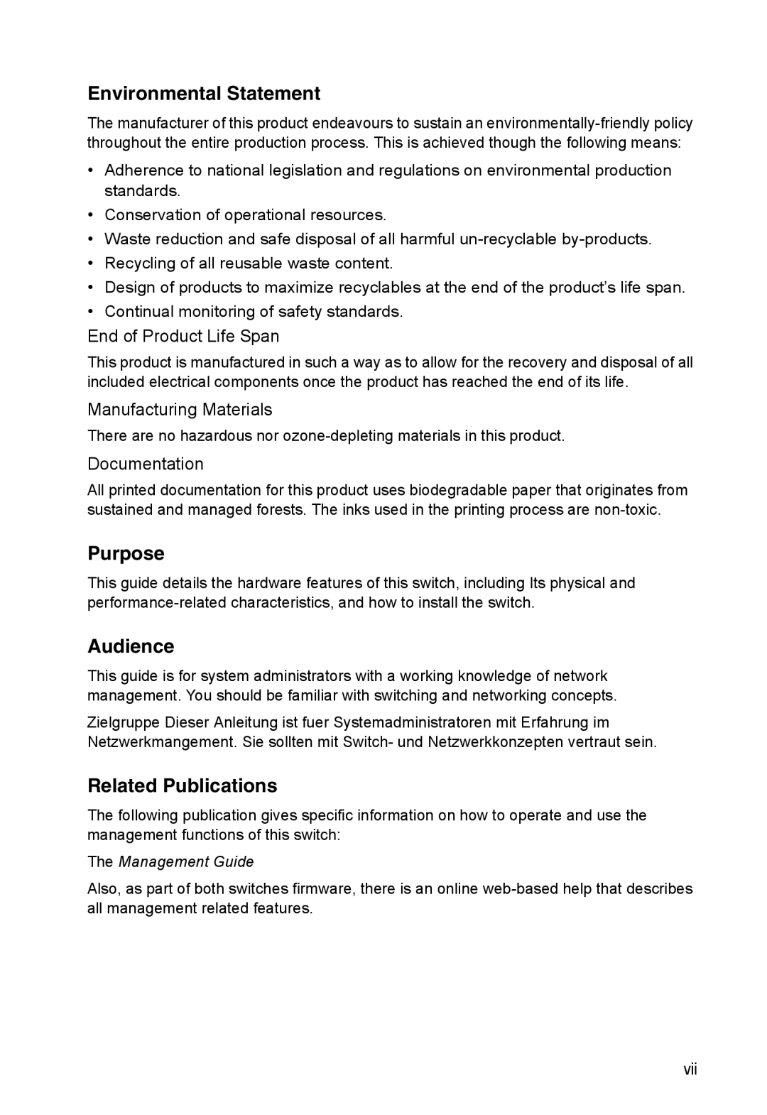 Accton Technology ES4324 manual Environmental Statement 