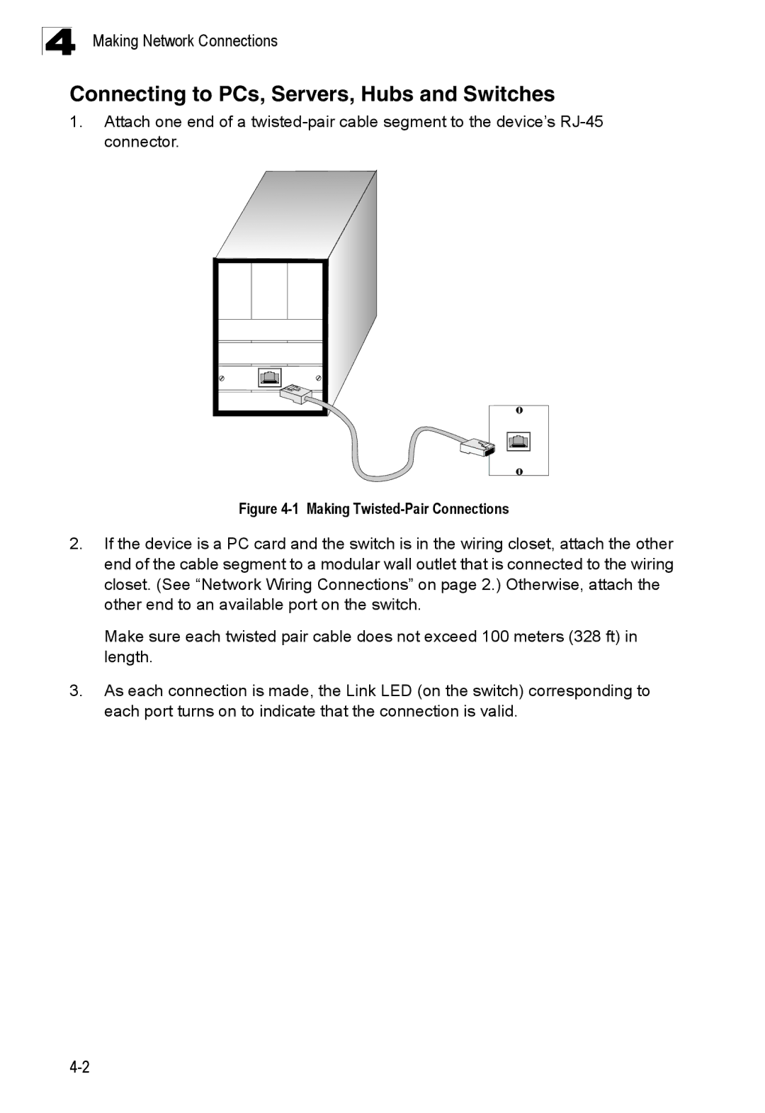 Accton Technology ES4324 manual Connecting to PCs, Servers, Hubs and Switches, Making Twisted-Pair Connections 