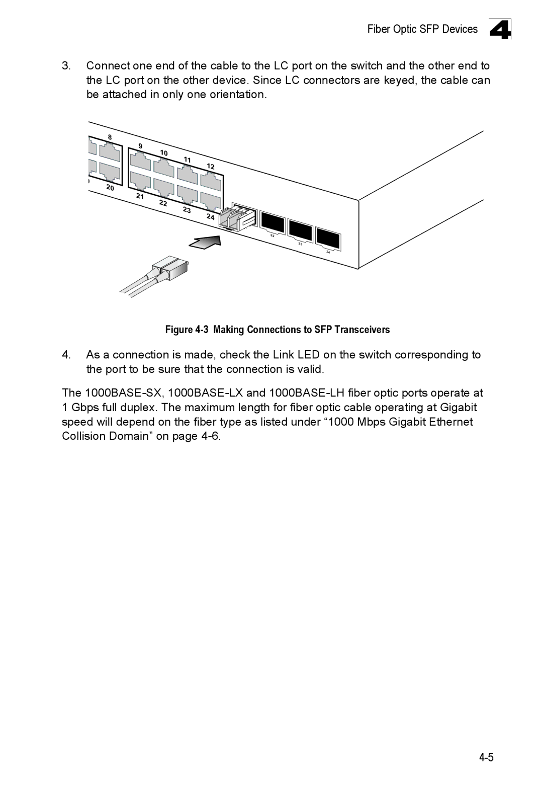 Accton Technology ES4324 manual Making Connections to SFP Transceivers 