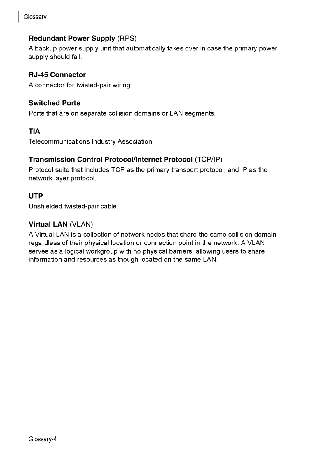 Accton Technology ES4324 manual Redundant Power Supply RPS, RJ-45 Connector, Switched Ports, Virtual LAN Vlan 