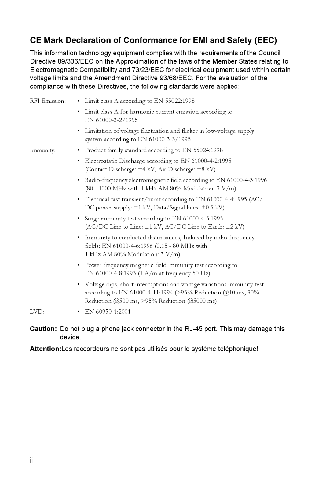 Accton Technology ES4324 manual CE Mark Declaration of Conformance for EMI and Safety EEC 