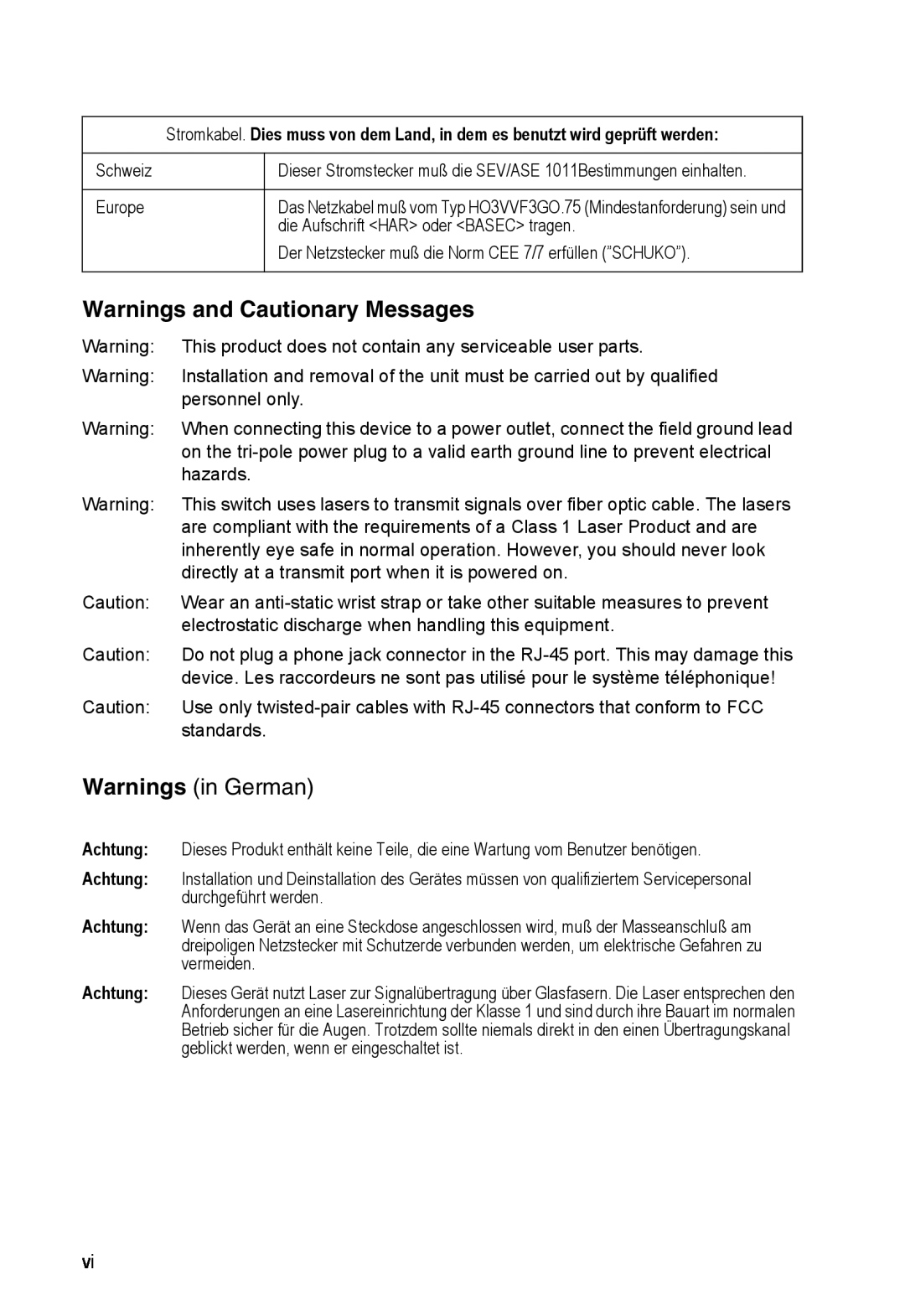 Accton Technology ES4324 manual Warnings and Cautionary Messages, Warnings in German 
