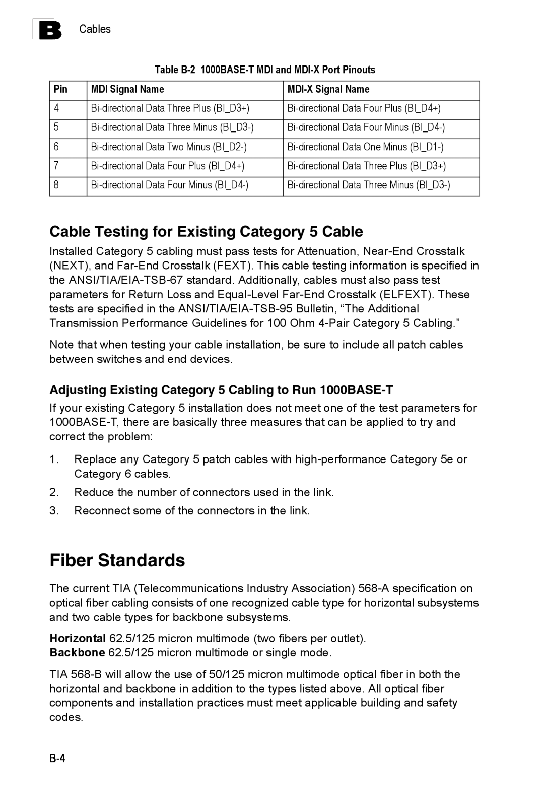 Accton Technology ES4324 manual Fiber Standards, Cable Testing for Existing Category 5 Cable 