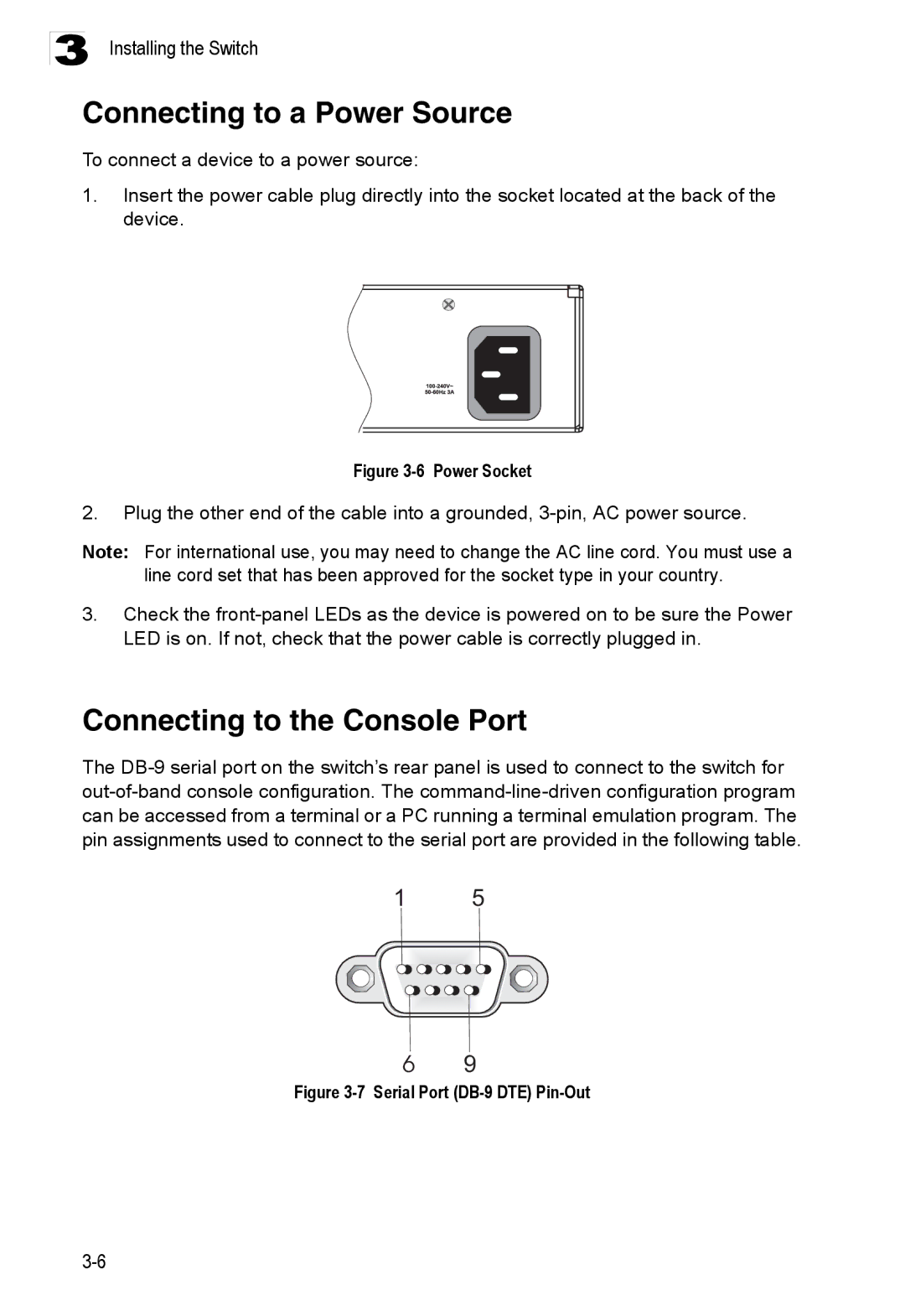 Accton Technology ES4524M-POE manual Connecting to a Power Source, Connecting to the Console Port 