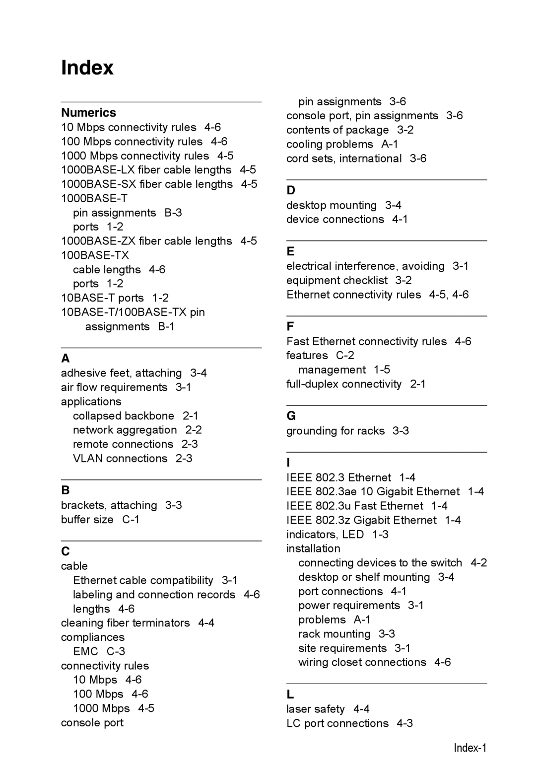 Accton Technology ES4524M-POE manual Index-1 