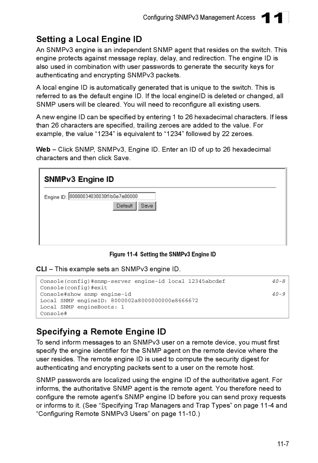 Accton Technology 24/48-Port, ES4548D, ES4524D manual Setting a Local Engine ID, Specifying a Remote Engine ID, 40-8, 40-9 