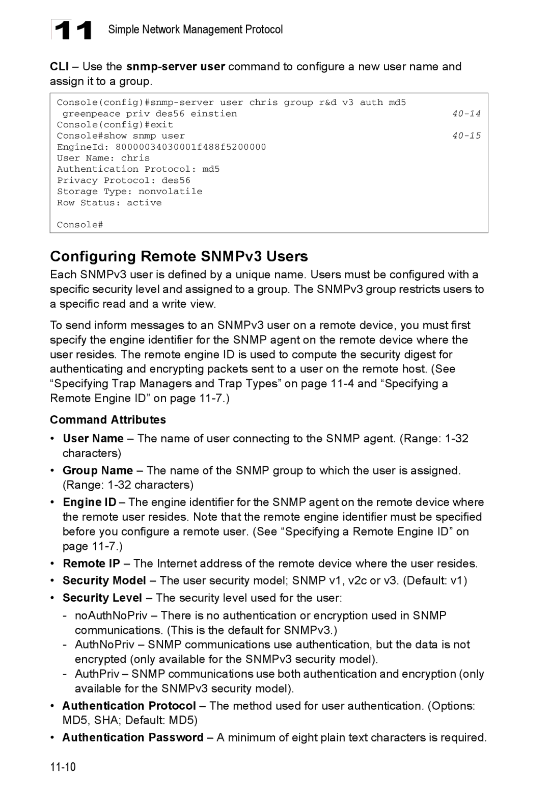 Accton Technology 24/48-Port, ES4548D, ES4524D manual Configuring Remote SNMPv3 Users, 40-15 