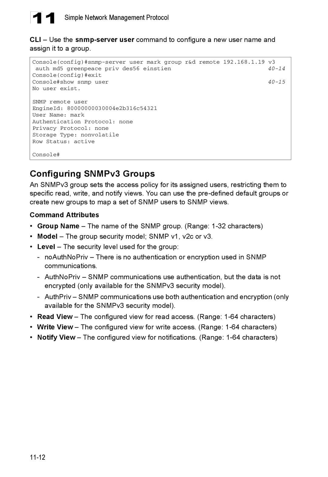 Accton Technology ES4524D, ES4548D, 24/48-Port manual Configuring SNMPv3 Groups 