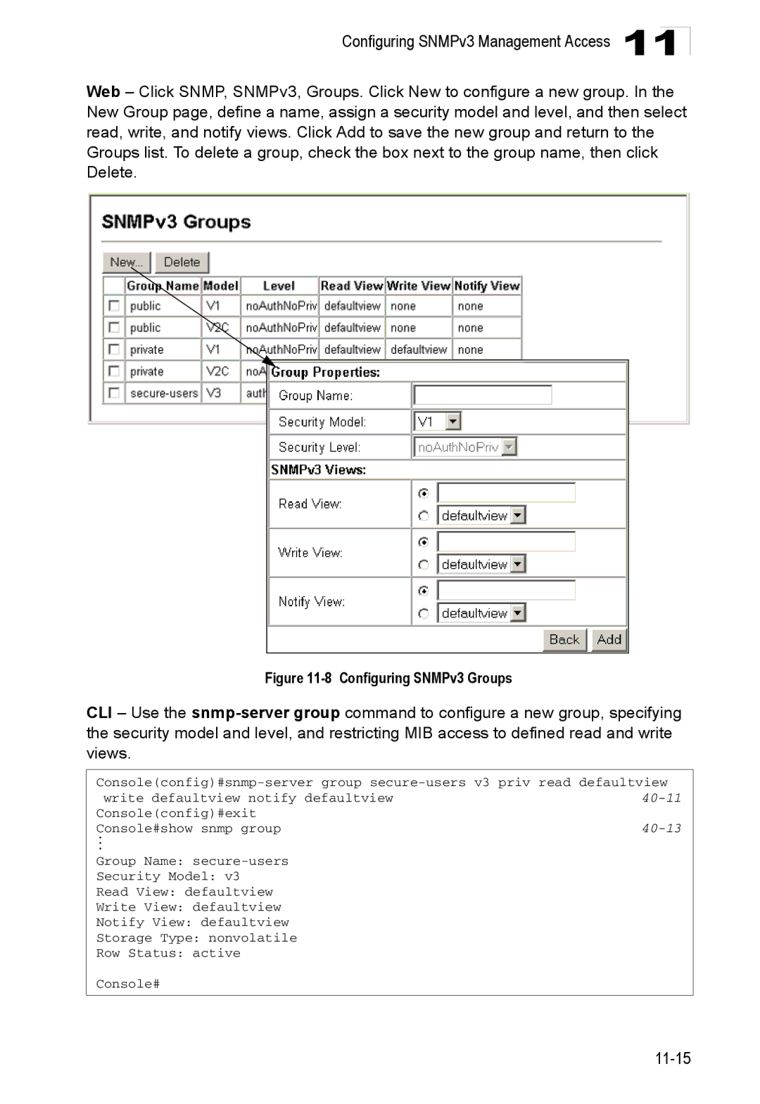 Accton Technology ES4524D, ES4548D, 24/48-Port manual Configuring SNMPv3 Groups, 40-13 